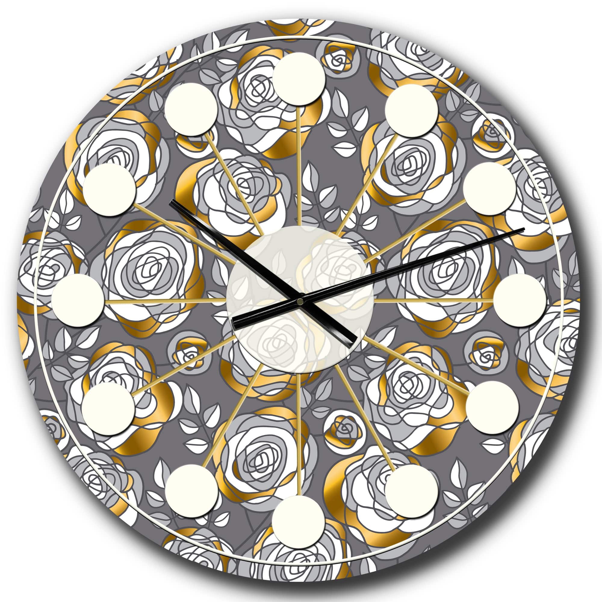Designart 'Golden Rose Flowers Mid-Century Modern Wall Clock