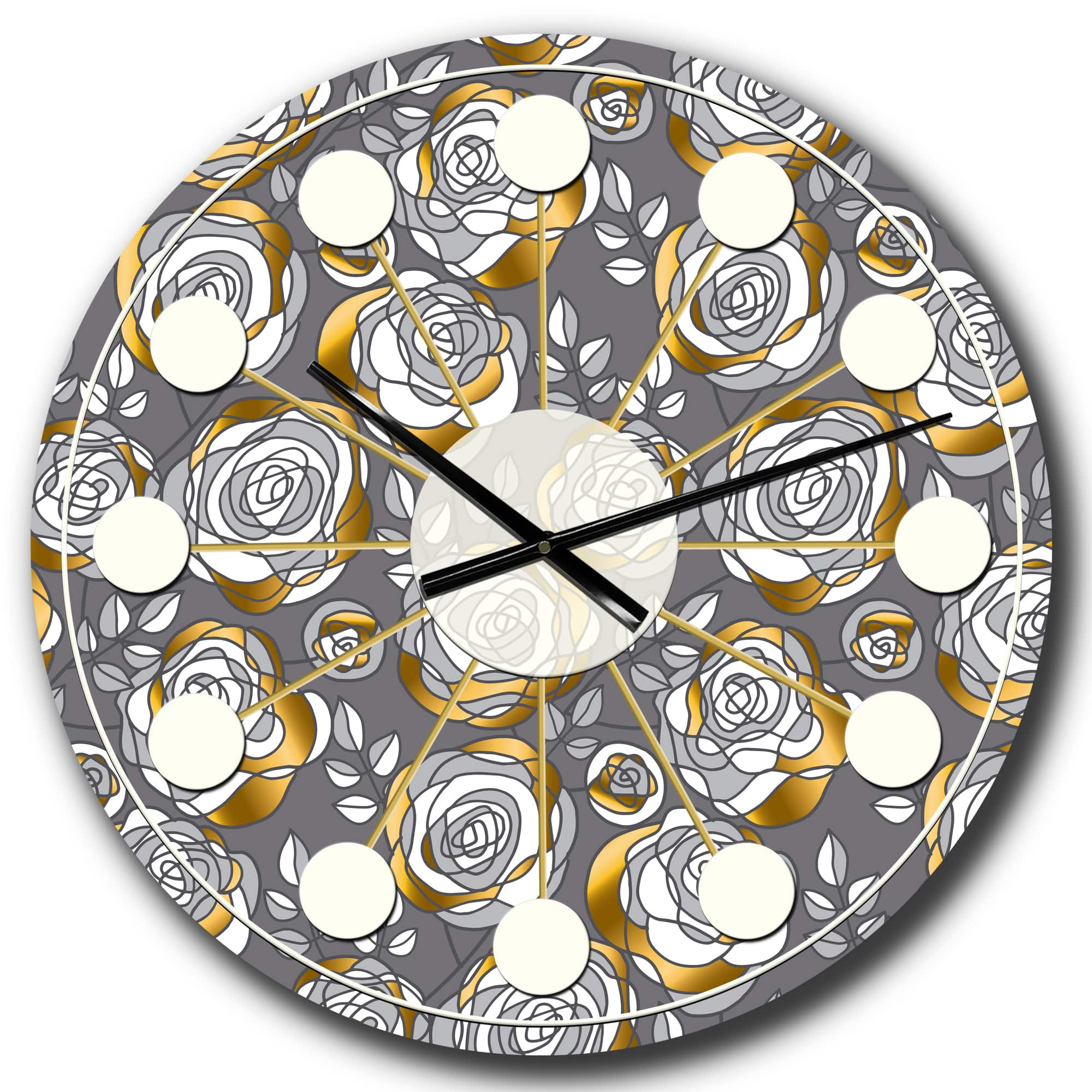 Designart &#x27;Golden Rose Flowers Mid-Century Modern Wall Clock