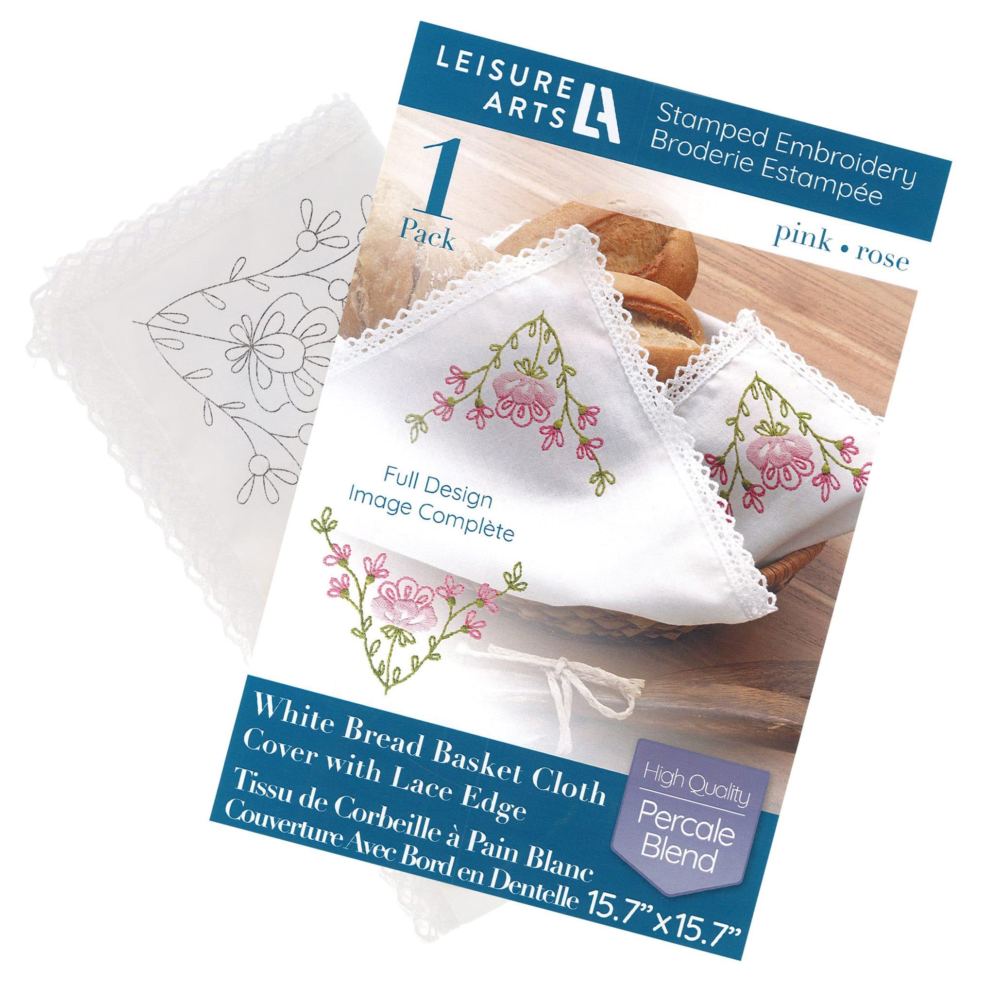 Leisure Arts® Pink Bread Basket Cloth Cover Stamped Embroidery Kit