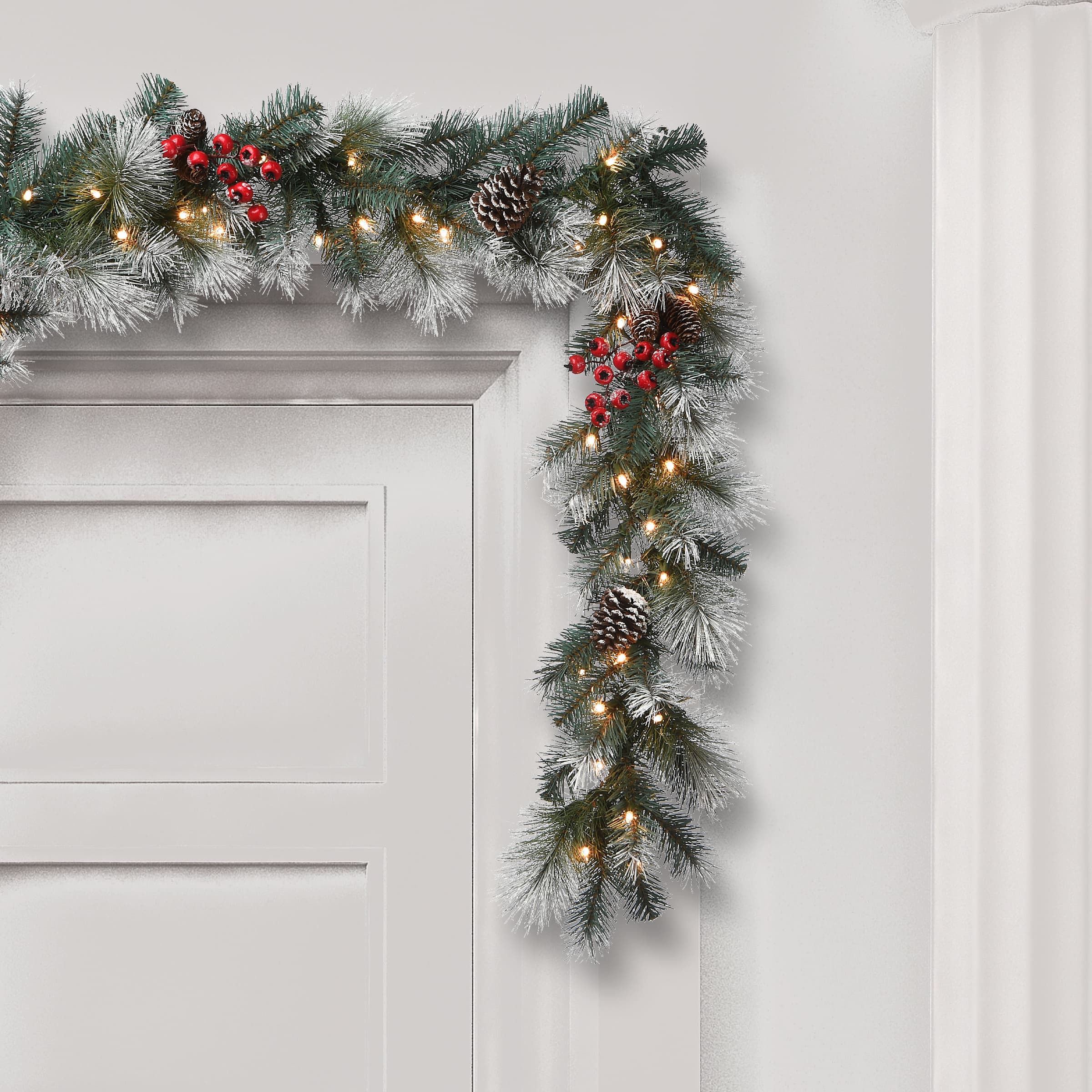 9ft. Pre-Lit Snowy Glacier Pine Garland | Michaels