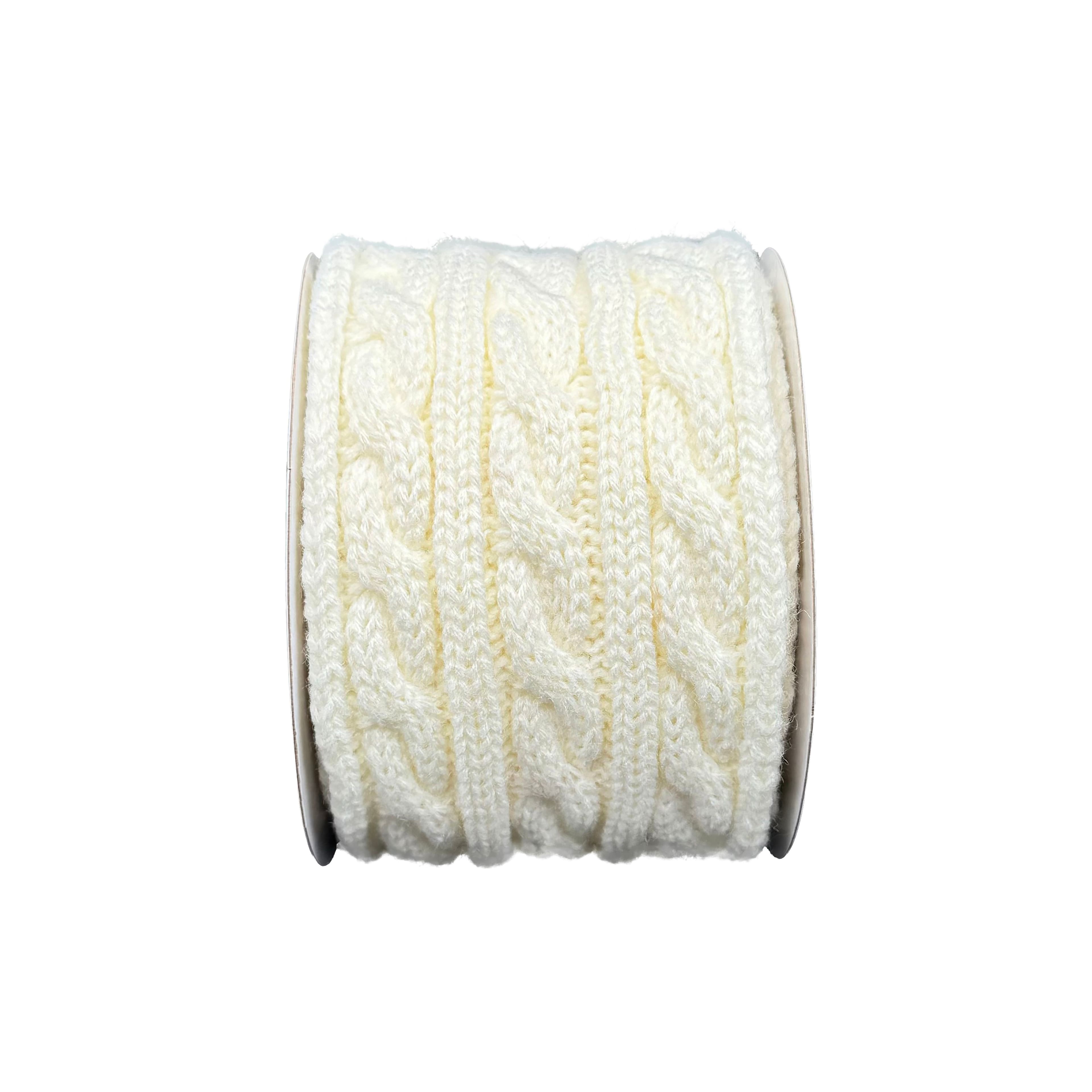 3.5&#x22; x 9ft. White Cable Knit Ribbon by Celebrate It&#xAE; Christmas