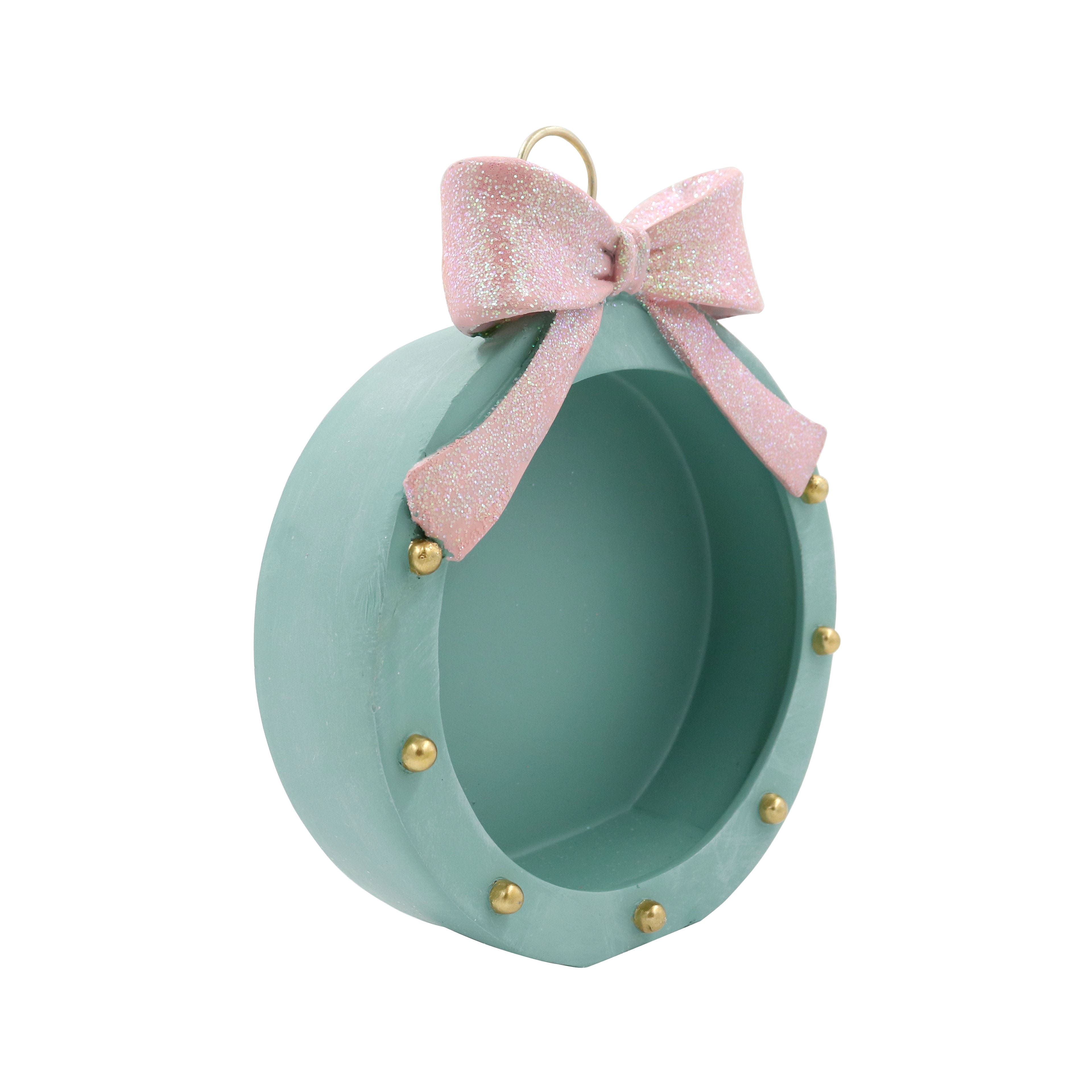 9&#x22; Mint Ornament with Pink Glitter Bow Miniature Display by Ashland&#xAE;