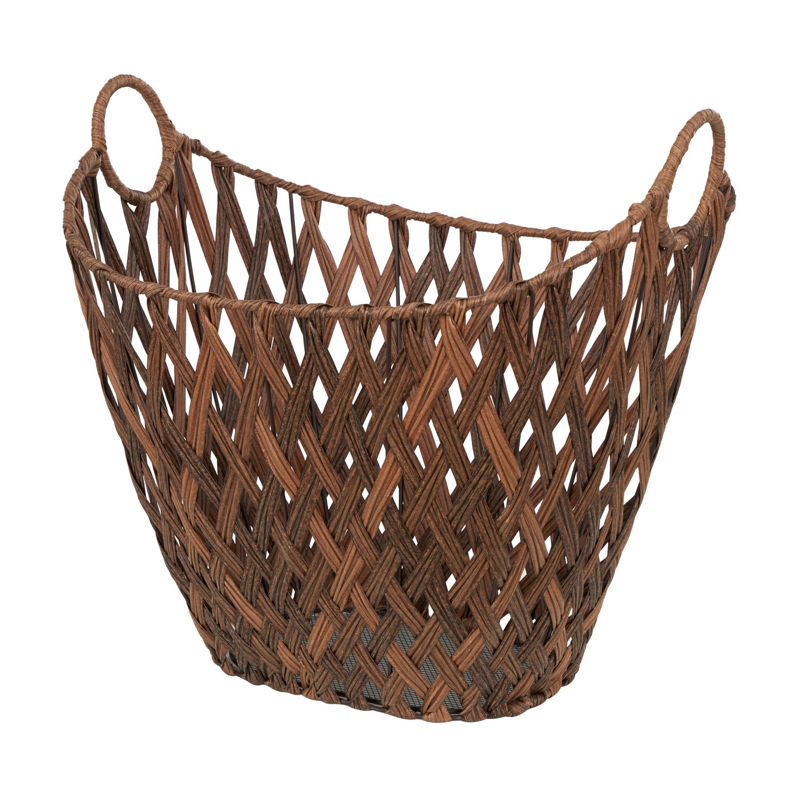 21" Bronze Plastic Rattan Geometric Woven Storage Basket