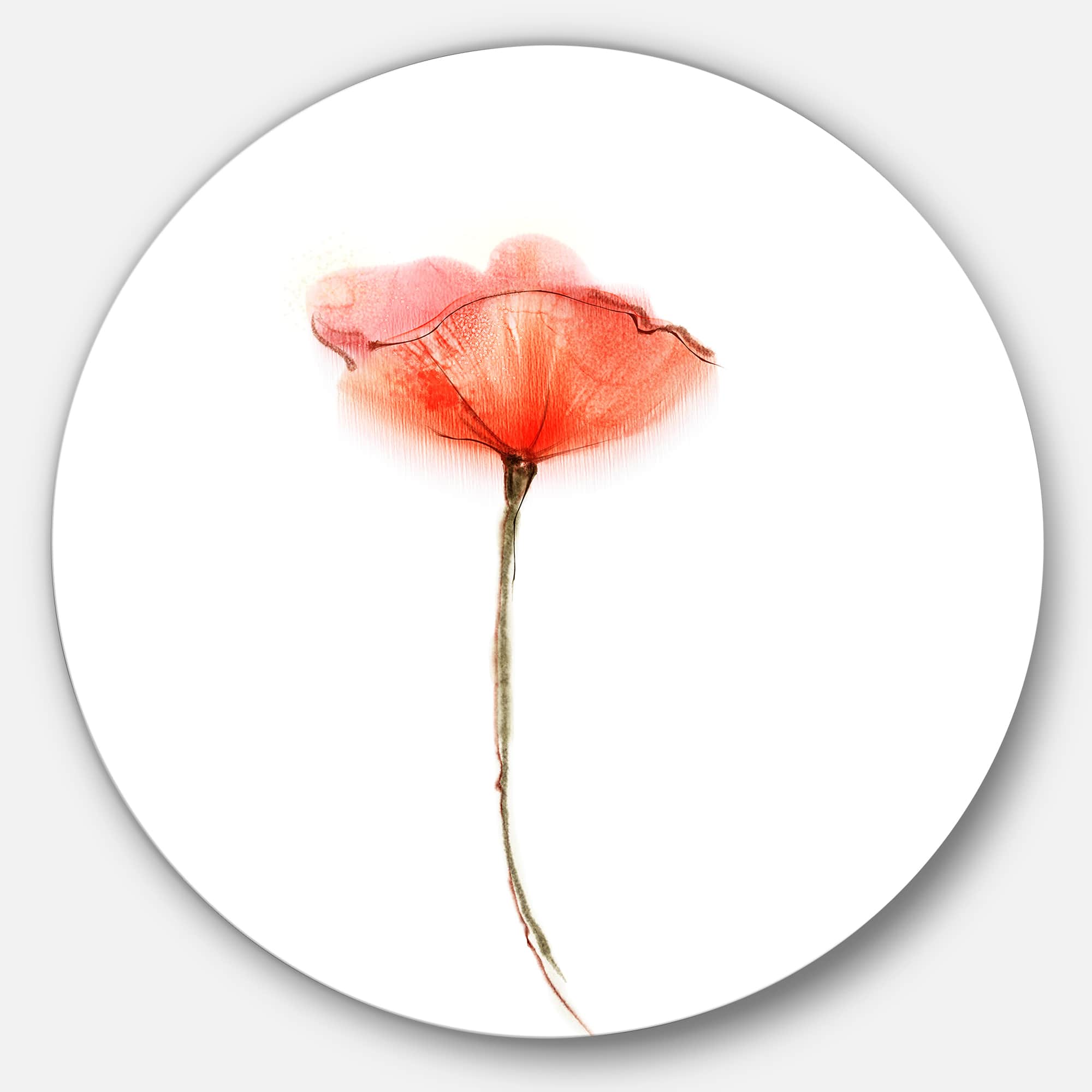 Designart - Watercolor Large Red Poppy Flower' Large Flower Metal Circle Wall Art