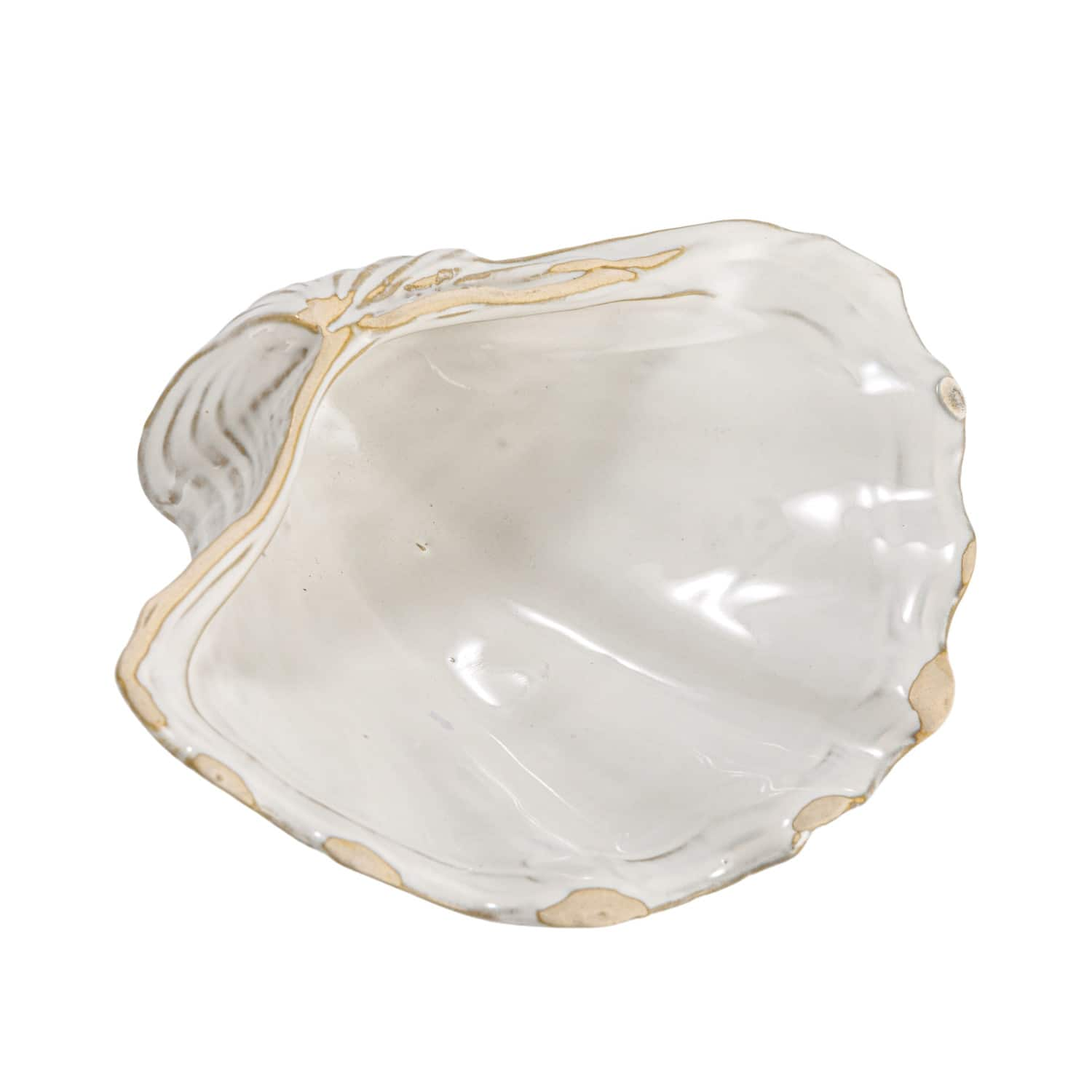 8&#x22; White Reactive Crackle Glaze Stoneware Shell Plates, 4ct.