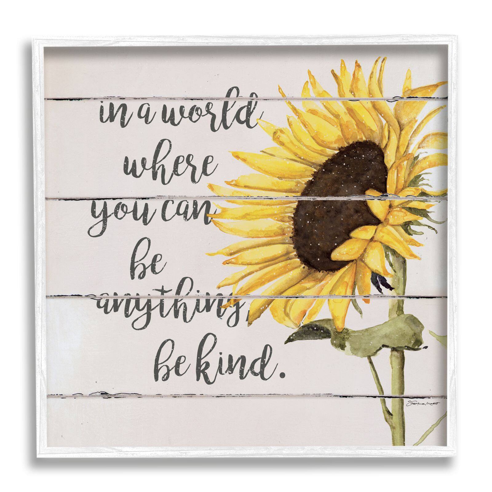 Stupell Industries Be Anything Be Kind Motivational Quote Farmhouse Sunflower Framed Wall Art