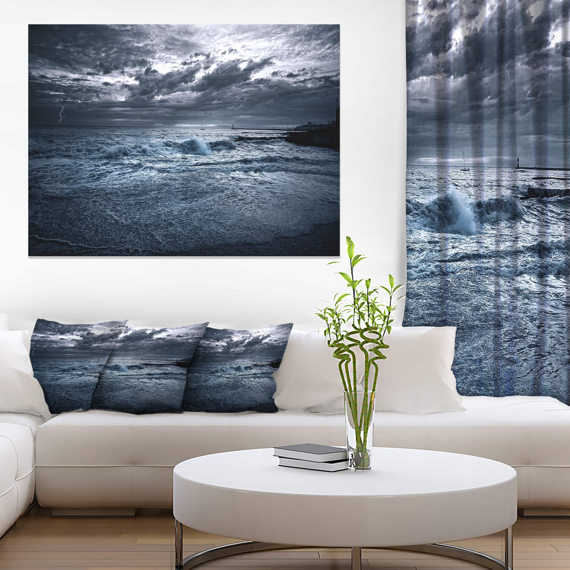 Designart - Sochi Sea Storm in Blue - Modern Landscape Wall Art Canvas