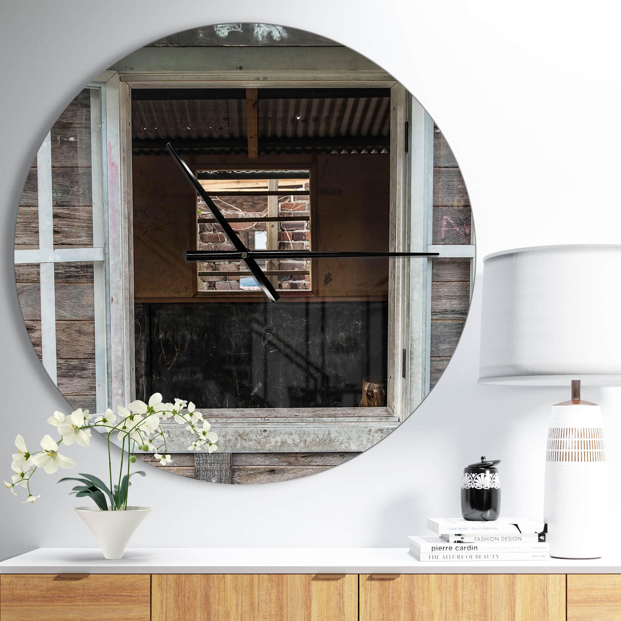 Designart Wooden Walls & Windows Farmhouse Wall Clock