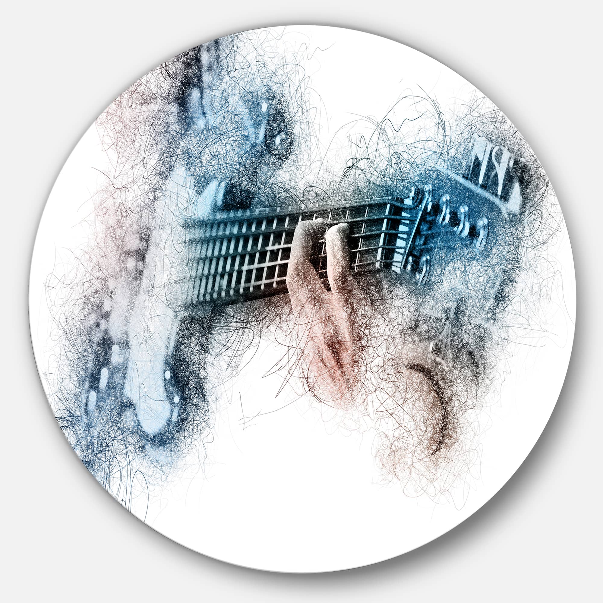 Designart - Man Playing A Guitar Watercolor&#x27; Contemporary Metal Circle Wall Art
