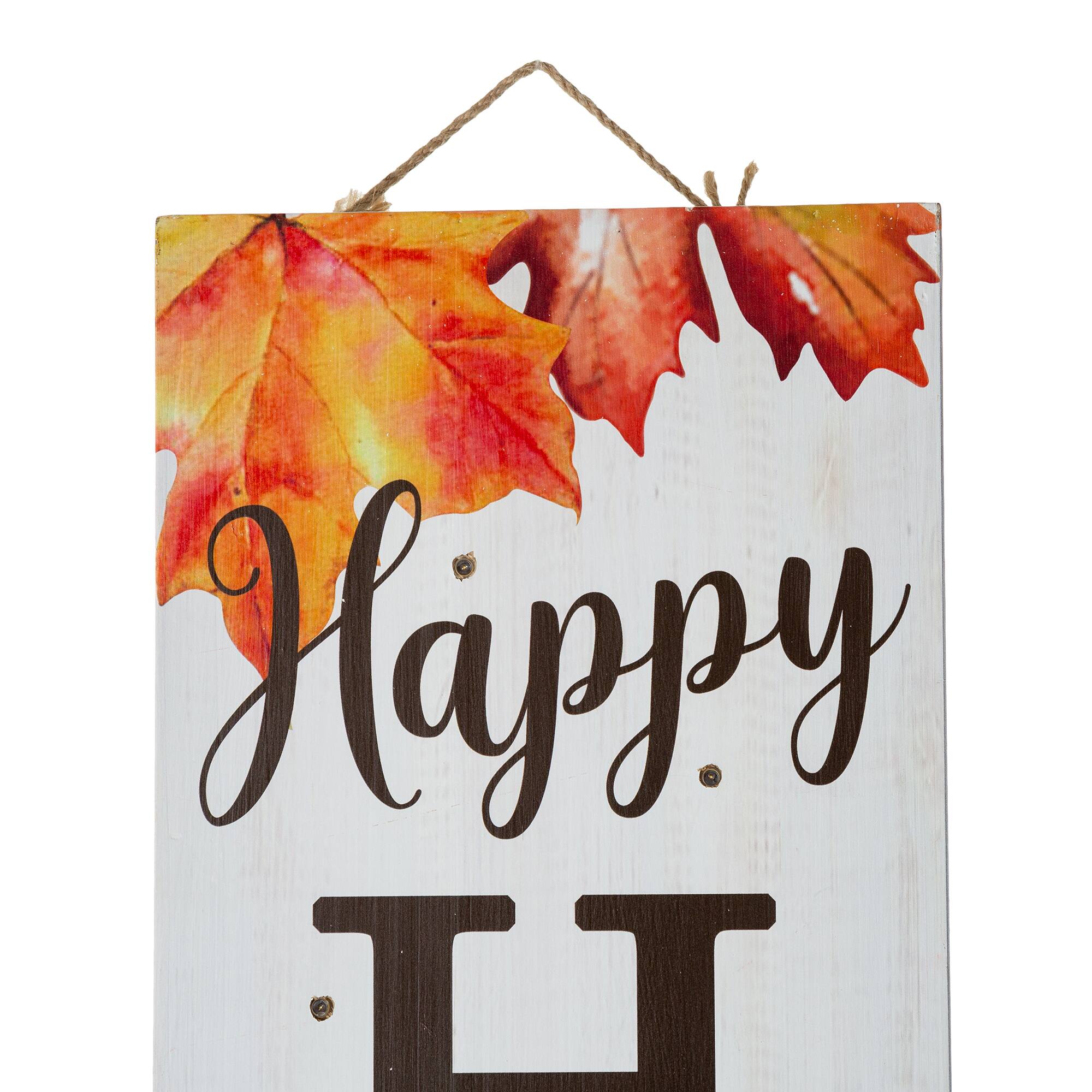 Glitzhome&#xAE; 42&#x22; Fall Lighted Maple Leaves Wooden Porch Sign with Timer