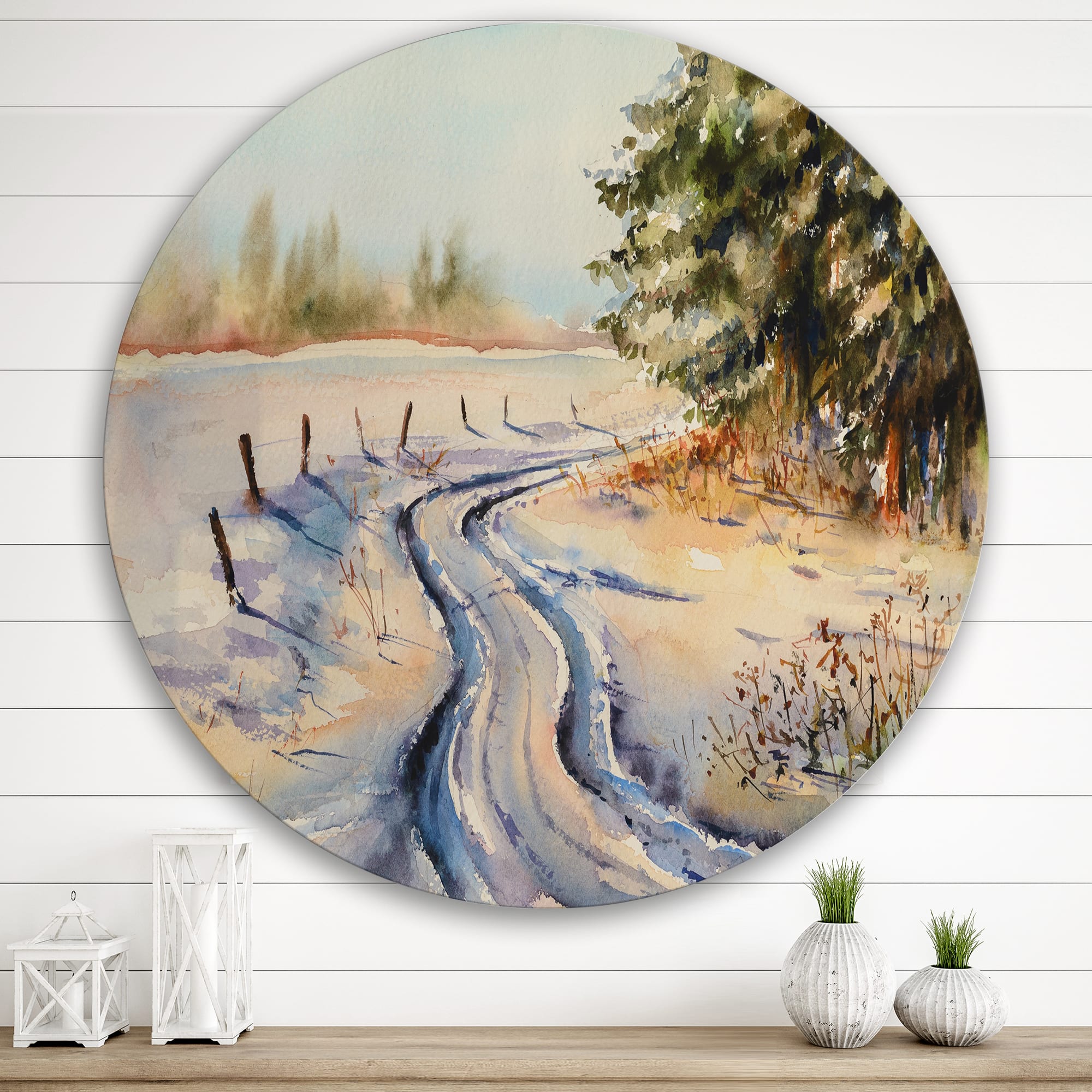 Designart - Snowy Winter Forest Landscape Country Road In Snow
