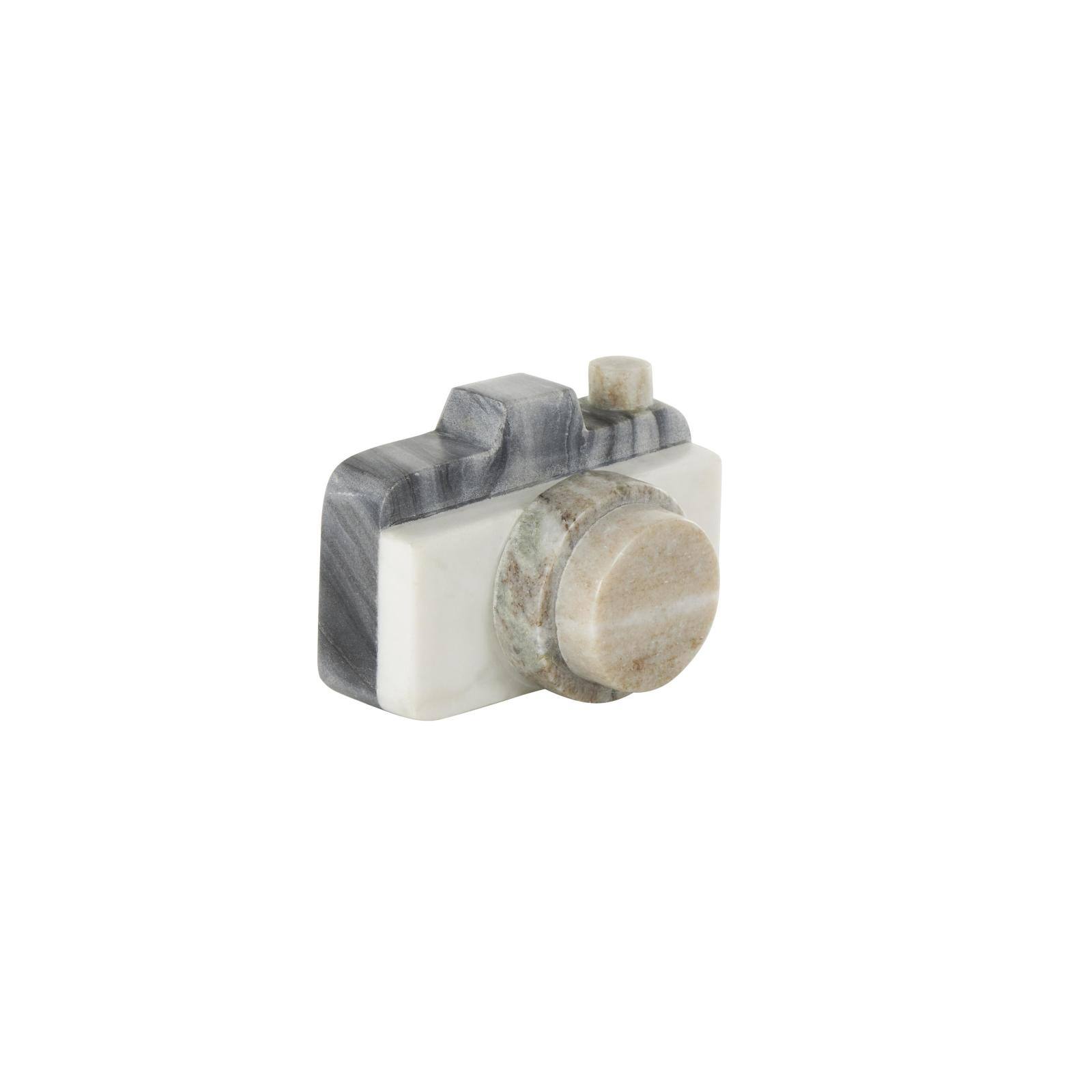 5" White Abstract Marble Digital Camera Sculpture with Beige & Gray Accents