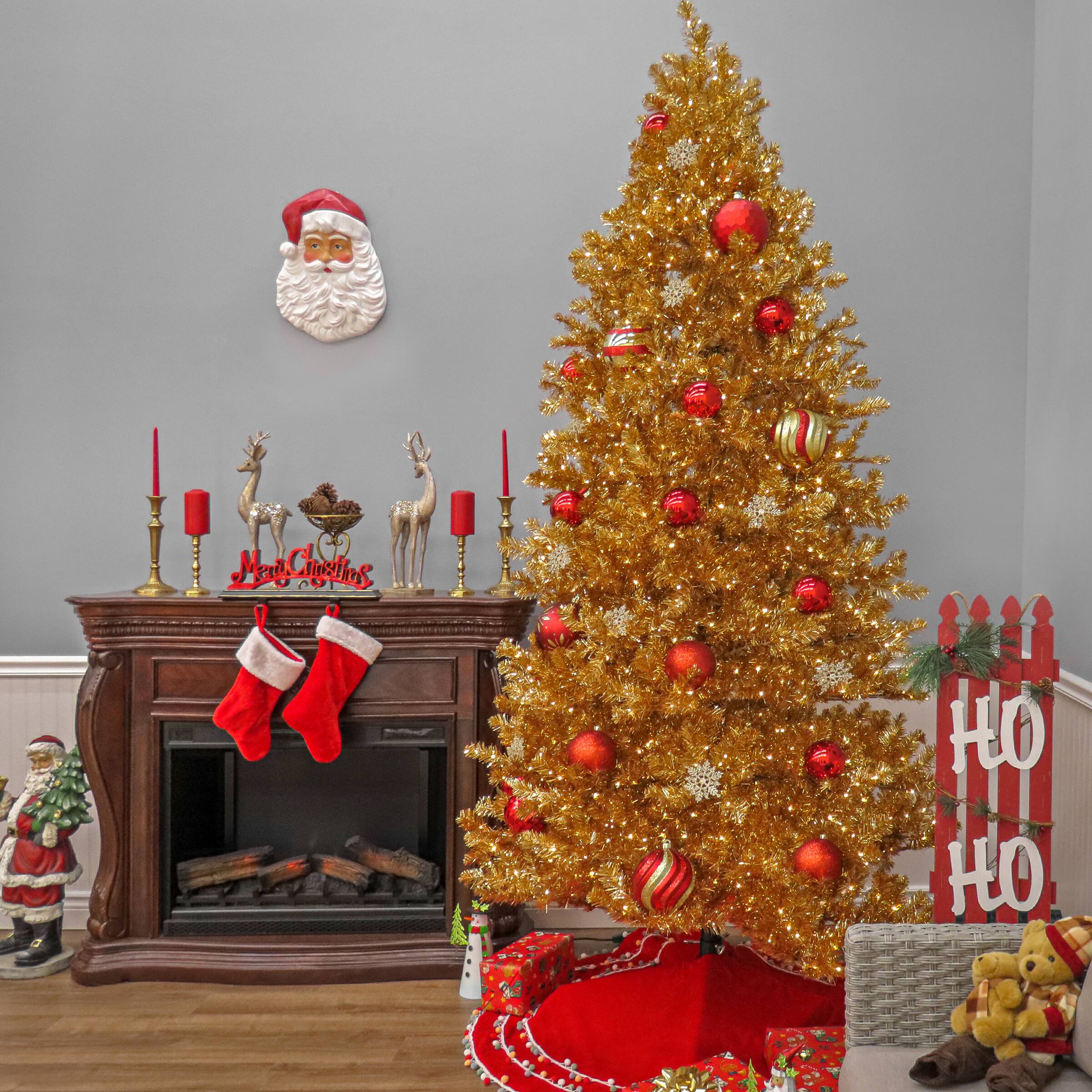 10ft. Pre-Lit True Gold Metallic Artificial Christmas Tree, White LED Lights