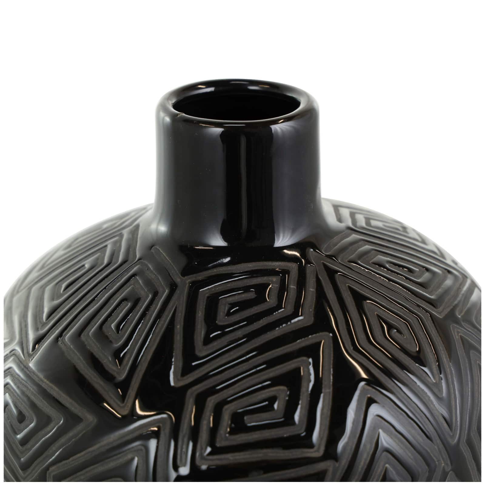 19" Black Geometric Etched Ceramic Vase