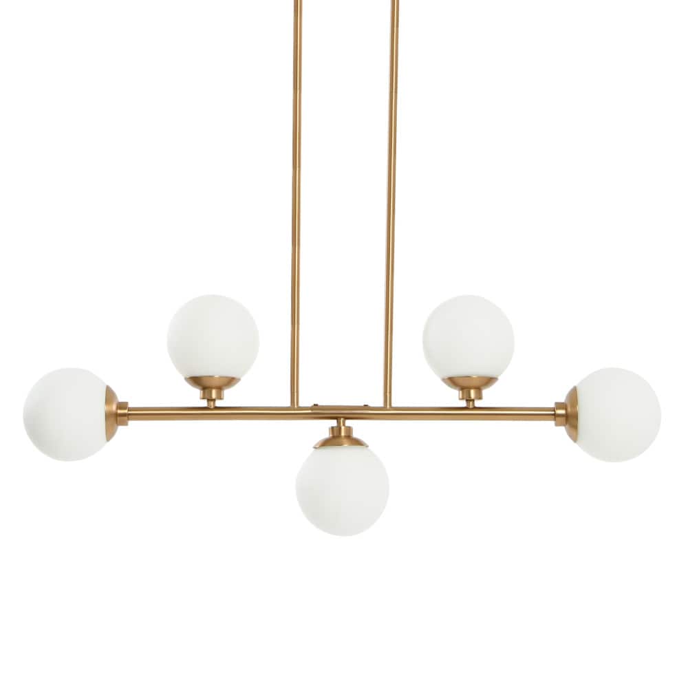 Hello Honey® Robert Stevenson Lighting Lorne 34" Brushed Gold 5-Light Metal and Frosted Glass Chandelier
