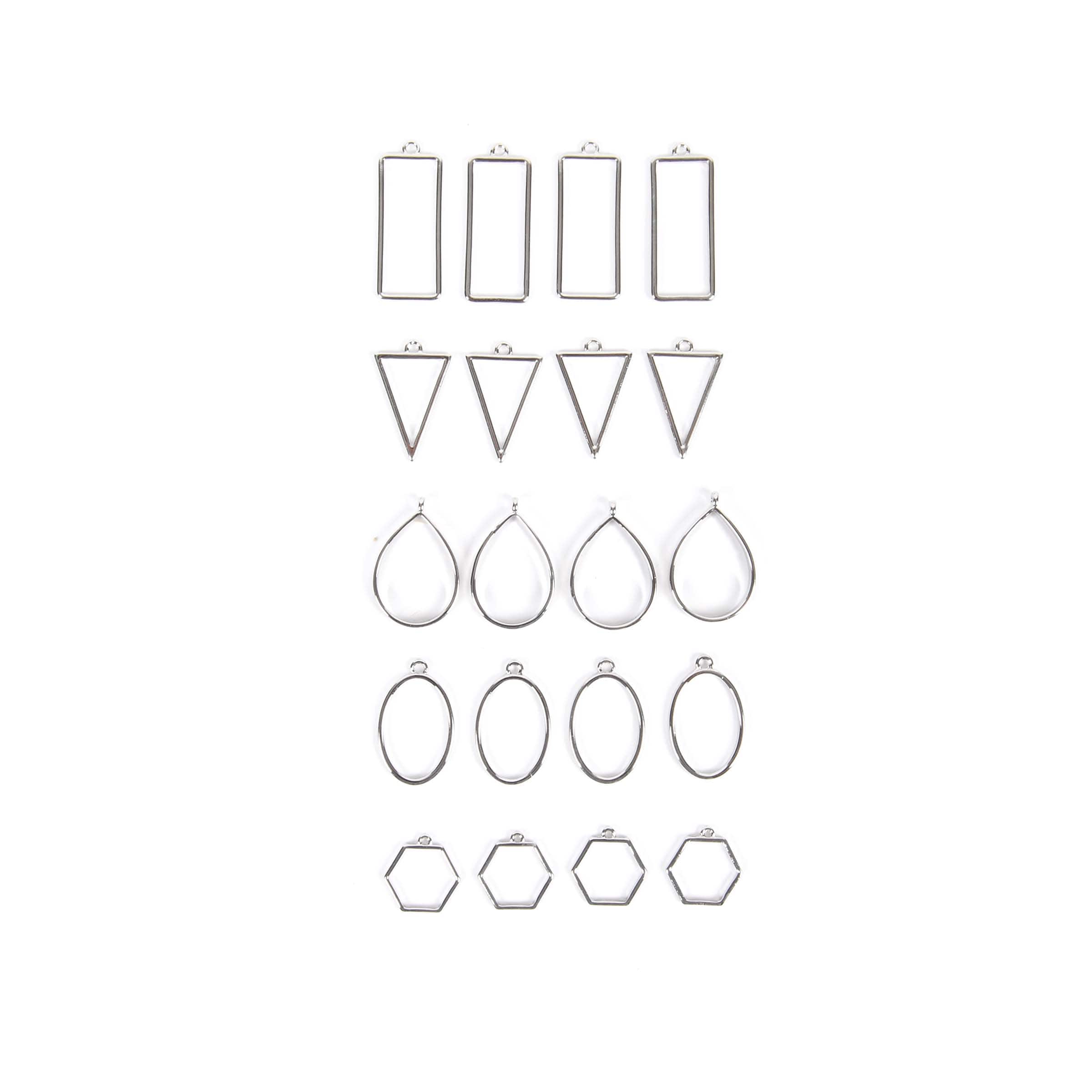 6 Pack: Blue Moon Studio&#x2122; UV Resin Craft Silver Simple Shapes Fillable Metal Charm Set