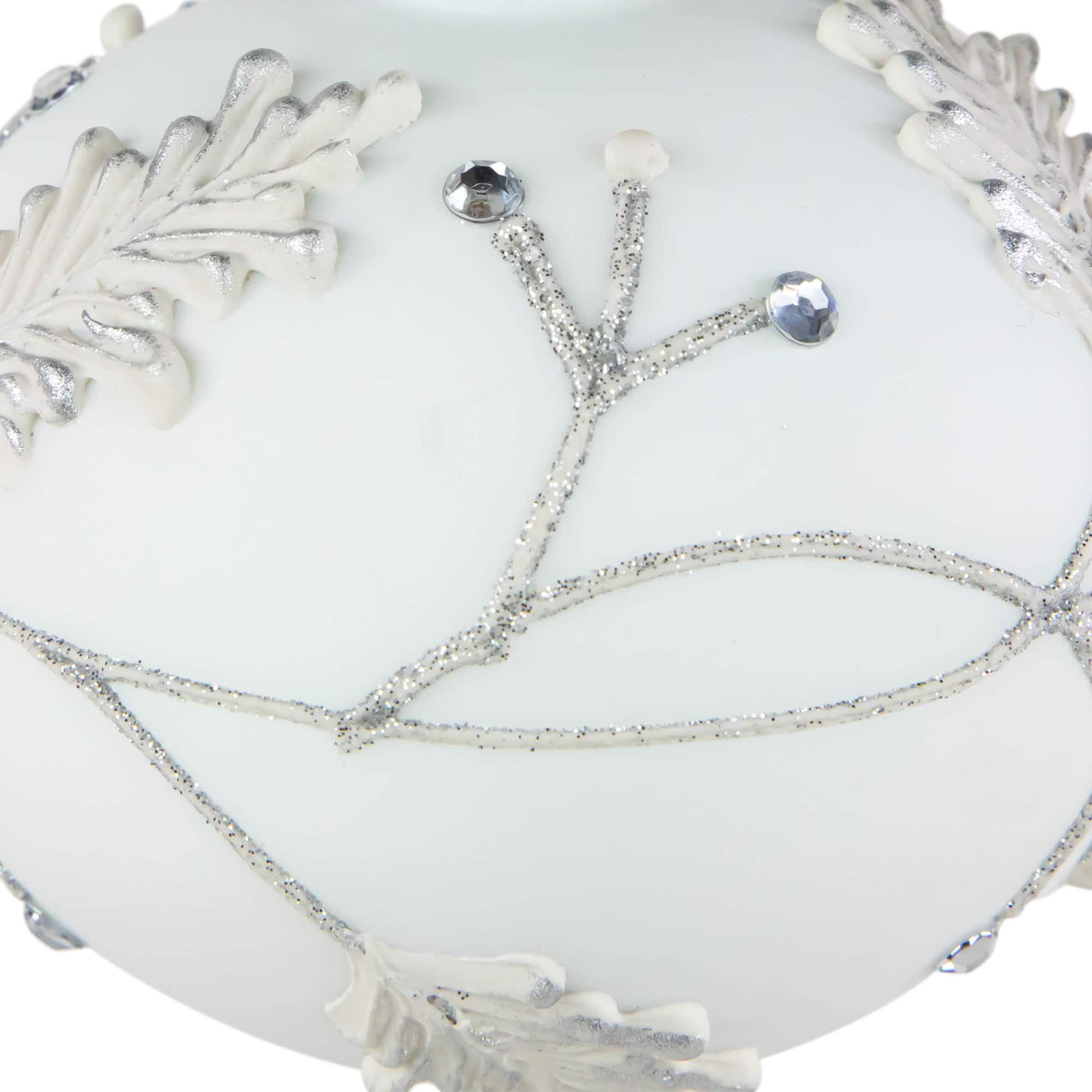 3.5&#x22; White &#x26; Silver Leaves Glass Onion Ornament