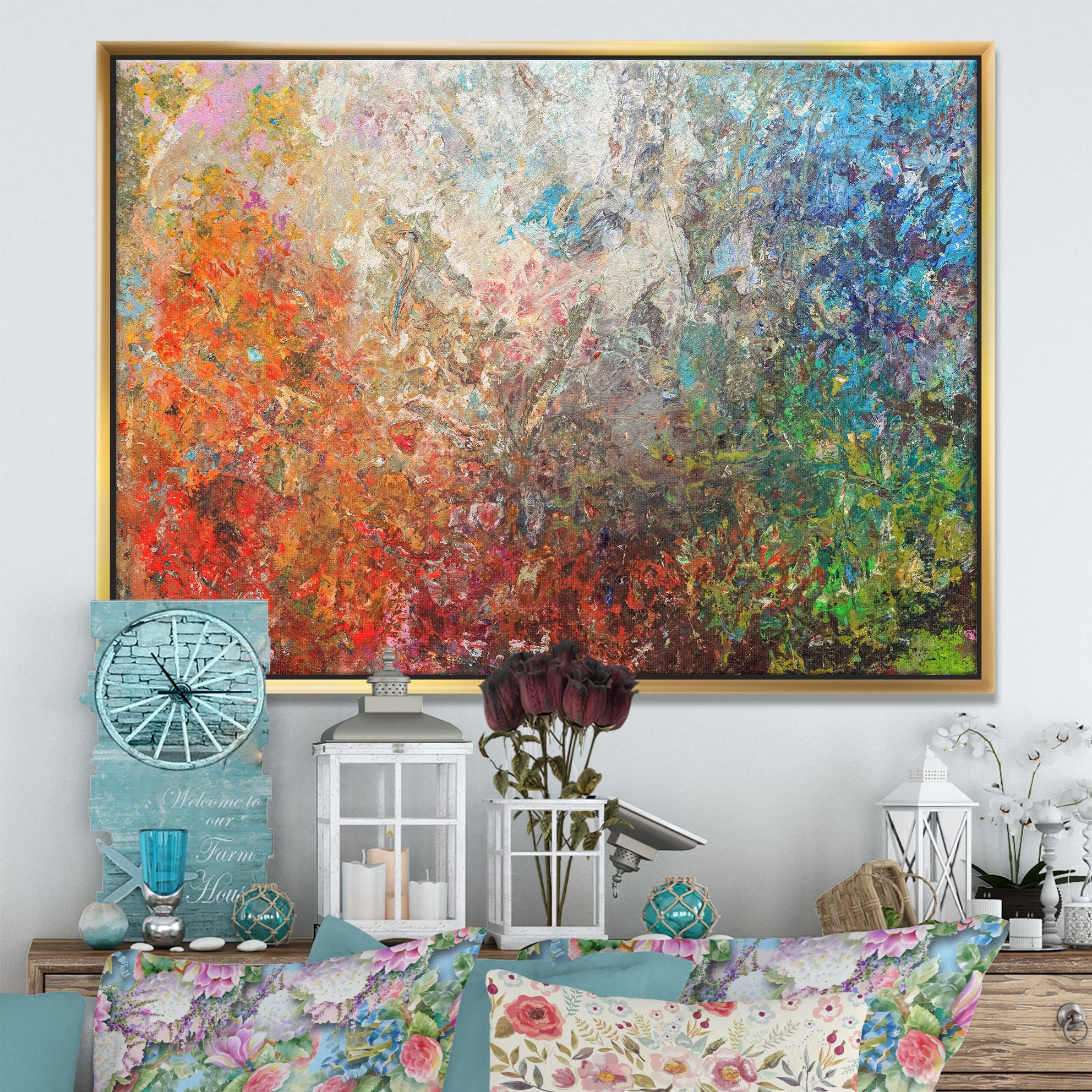 Designart - Board Stained Abstract Art - Abstract Framed Canvas Art Print