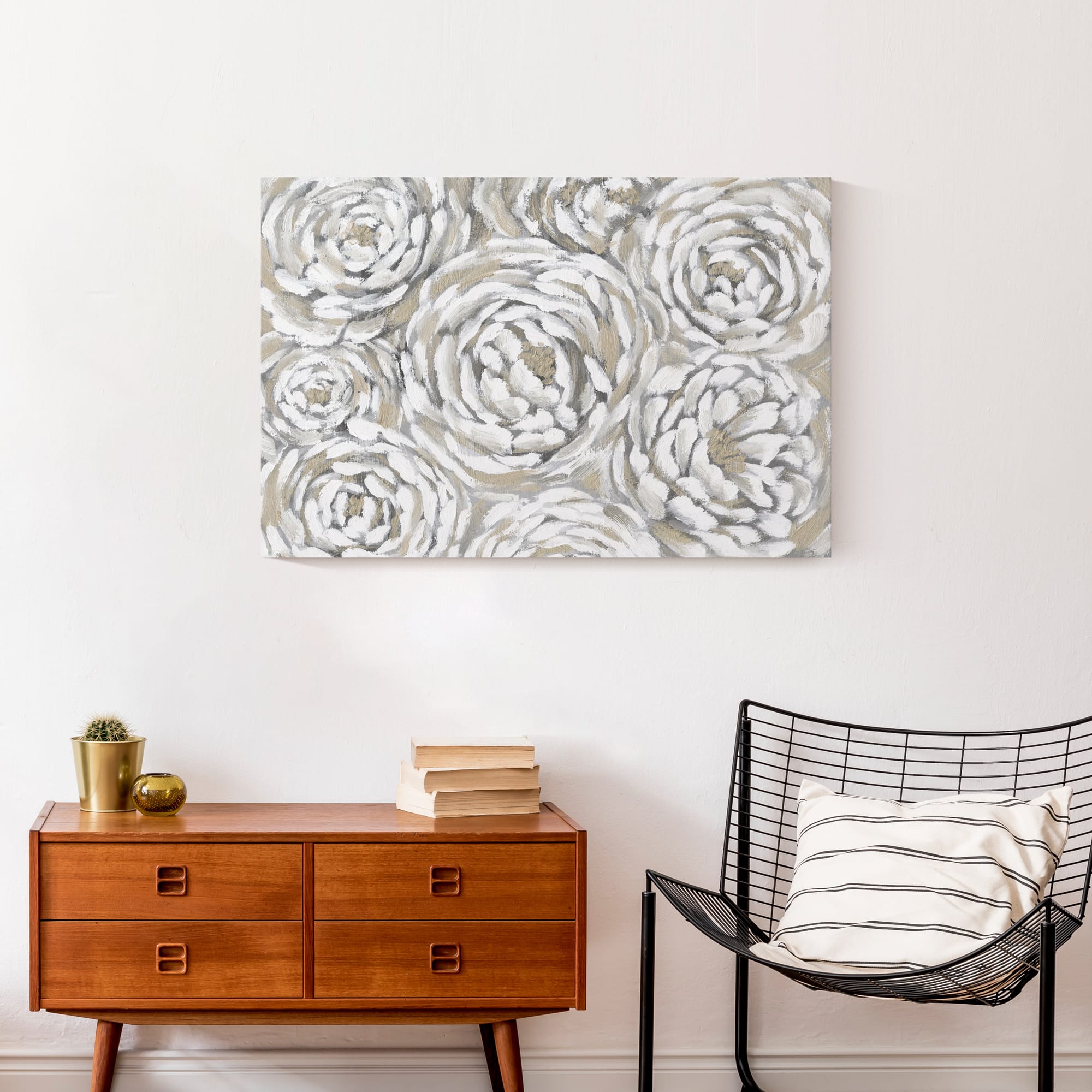 Cream &#x26; Gray Floral Canvas Wall Art