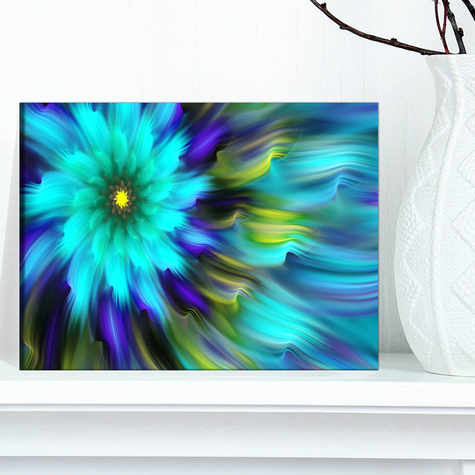 Designart - Massive Blue Green Fractal Flower - Floral Canvas Art Print