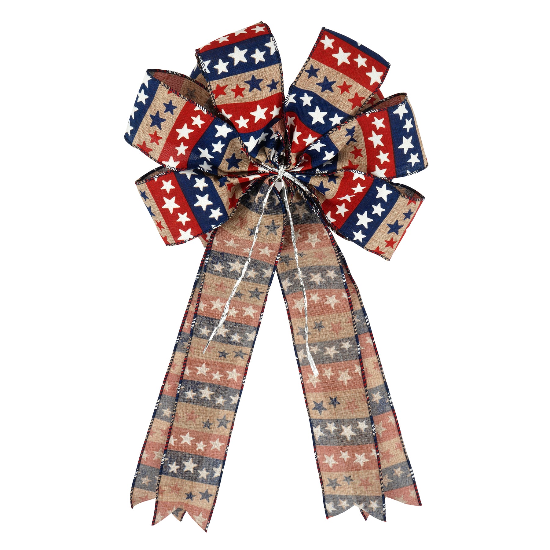 20&#x22; Red, White, Blue &#x26; Beige Stars Bow by Celebrate It&#x2122;