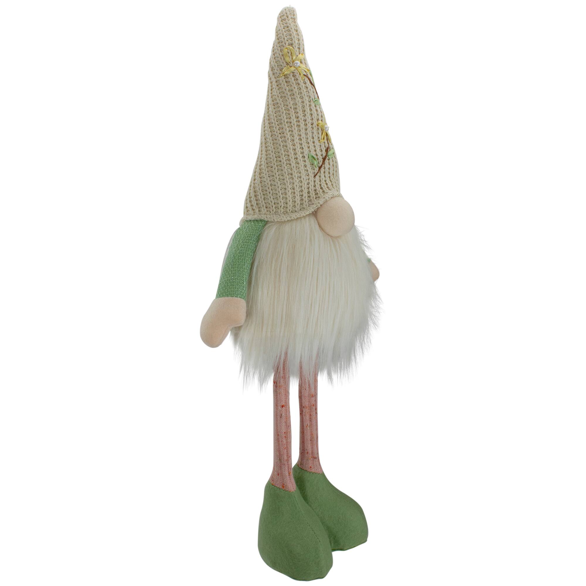 22&#x22; Lighted Green &#x26; Cream Standing Gnome with Knitted Hat Figure