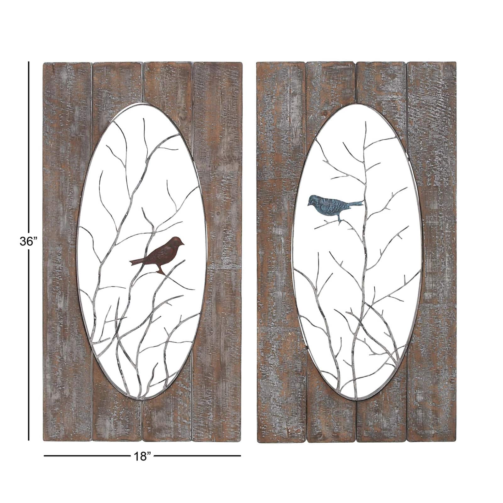 36" Brown Wood Rustic Birds Wall Decor, 2ct.