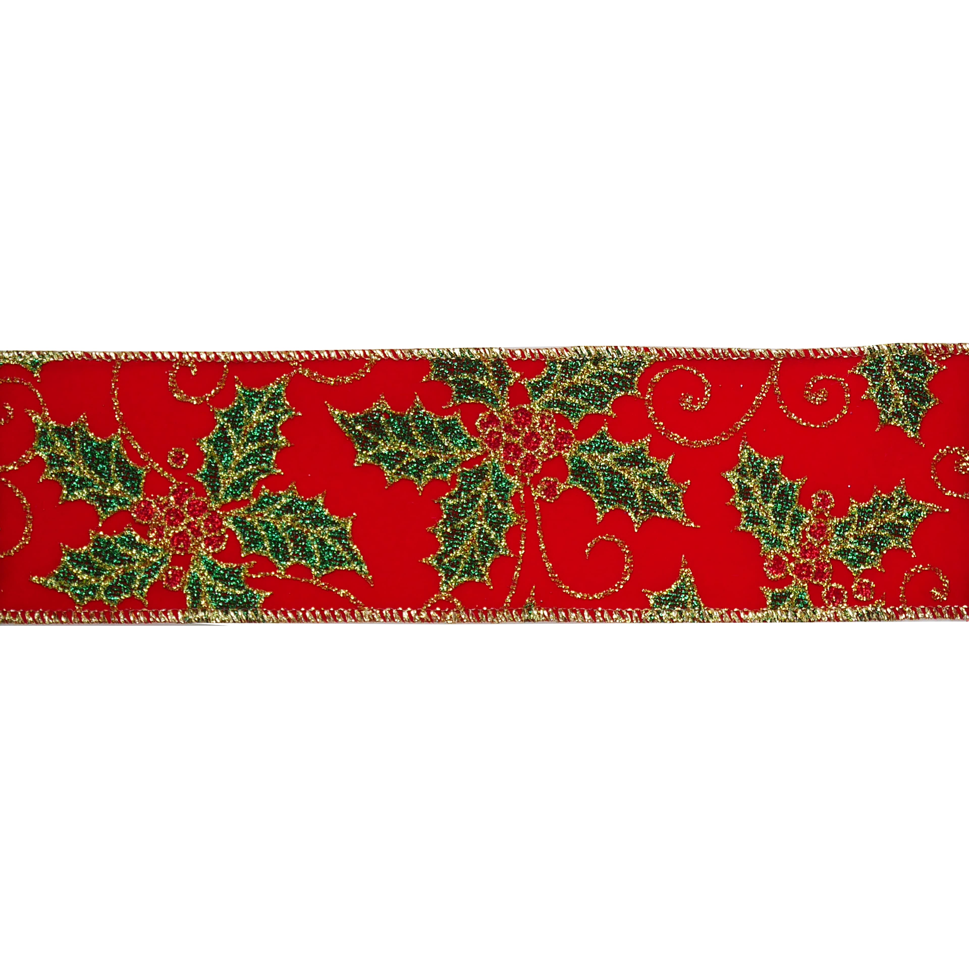 2.5&#x22; x 20ft. Red Glitter Holly Wired Ribbon by Celebrate It&#xAE;