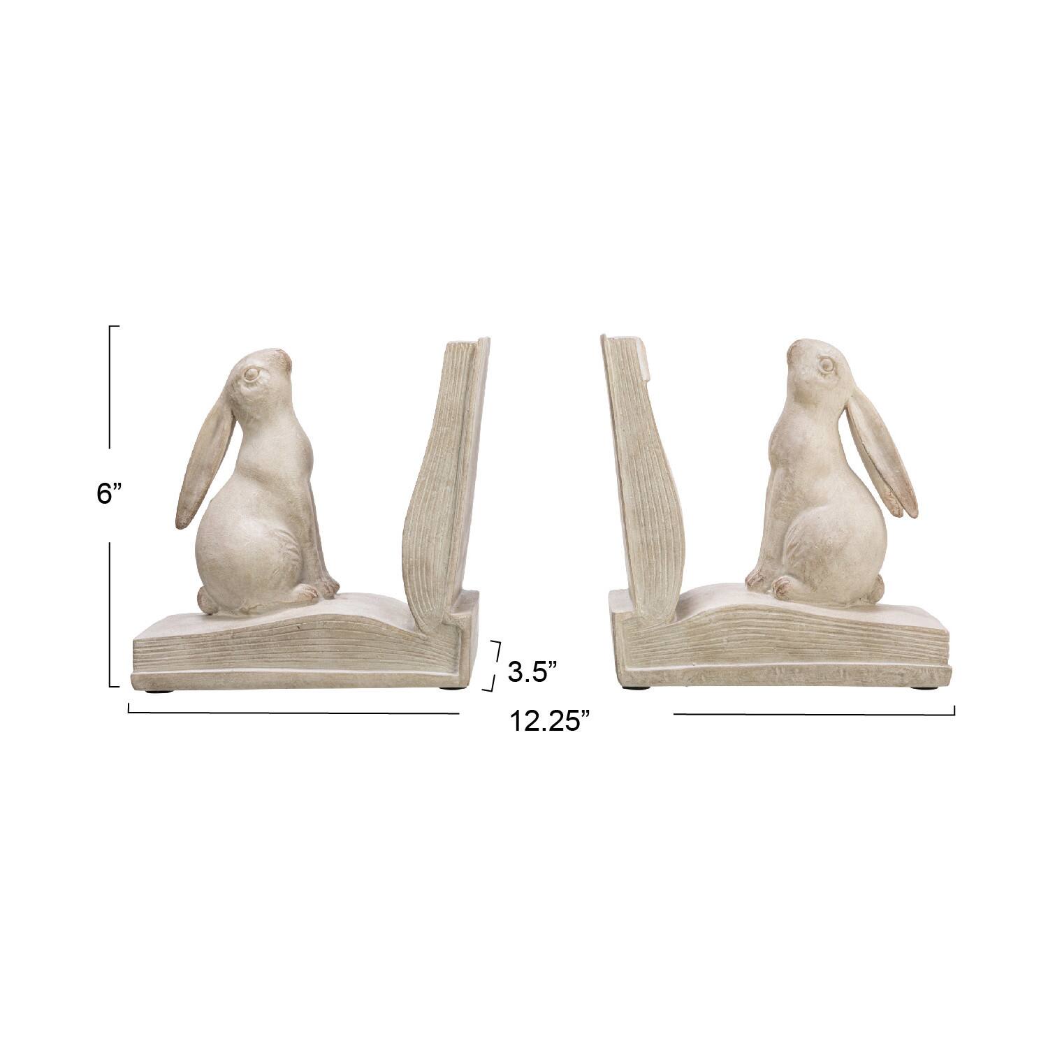 6&#x22; White Finish Bunny Rabbit Bookends Set