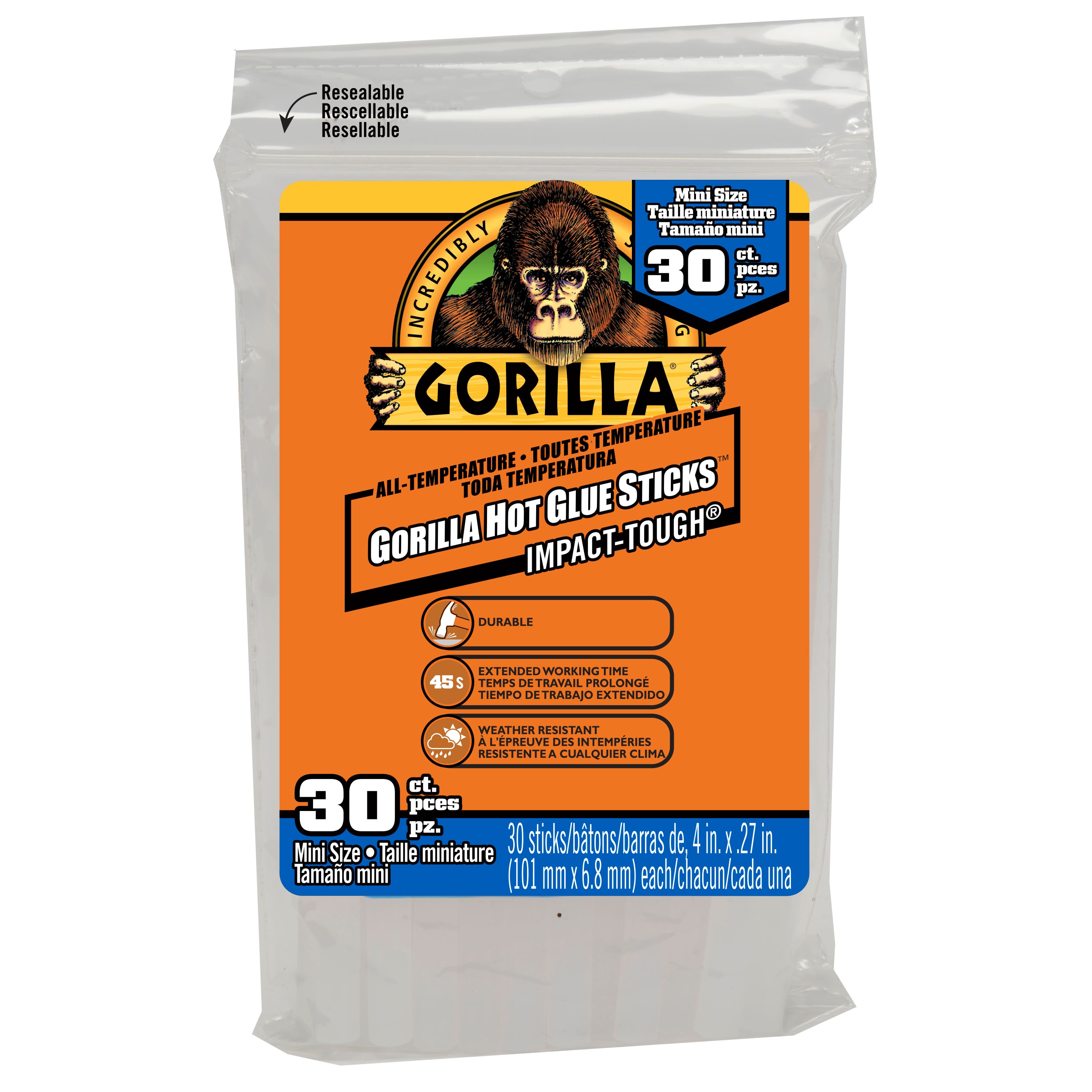 Gorilla Hot Glue Sticks, Full Size, 8 Long x .43 Diameter, 20 Count,  Clear, Pack of 2
