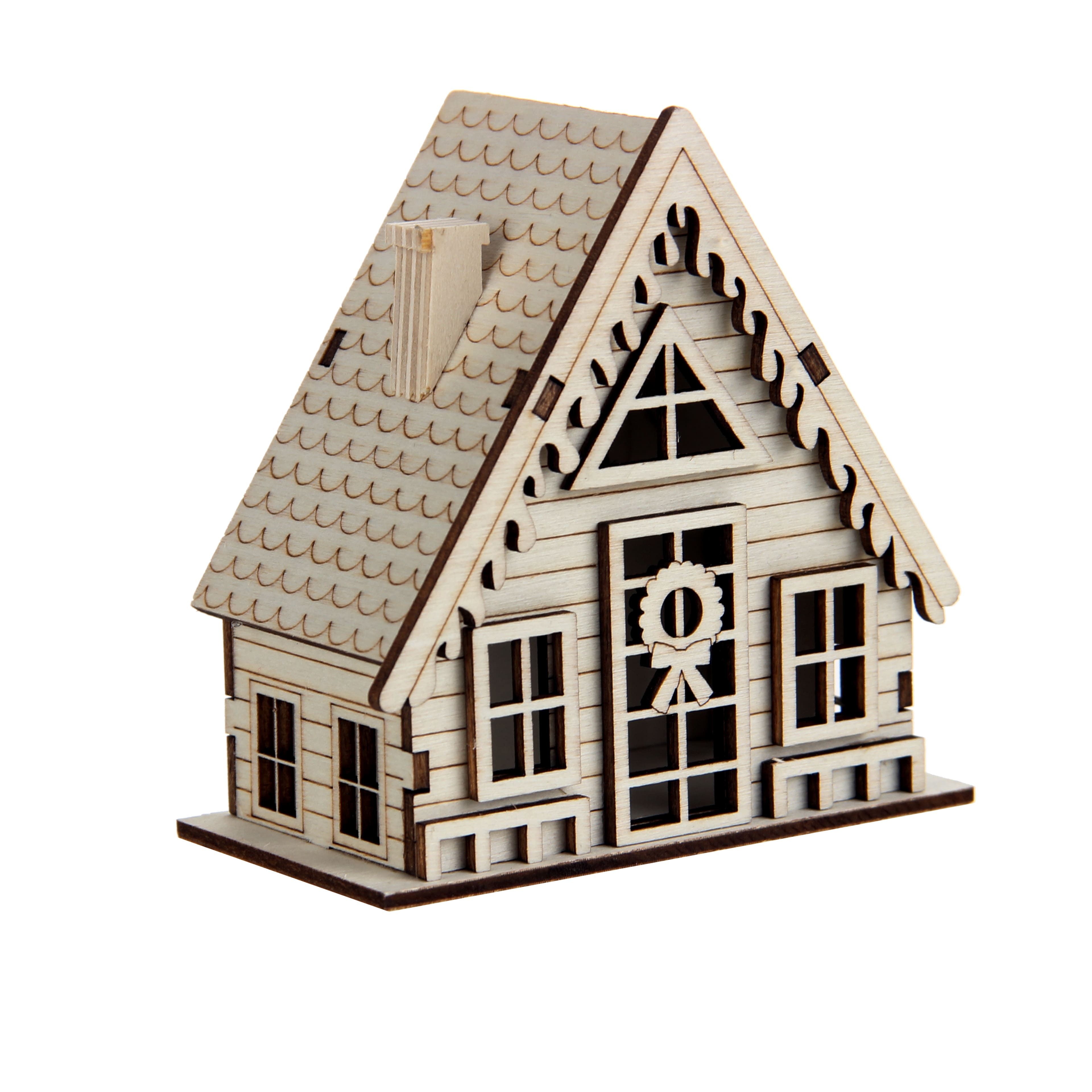 3.75&#x22; Unfinished Village A-Frame House DIY LED Wood D&#xE9;cor by Make Market&#xAE;