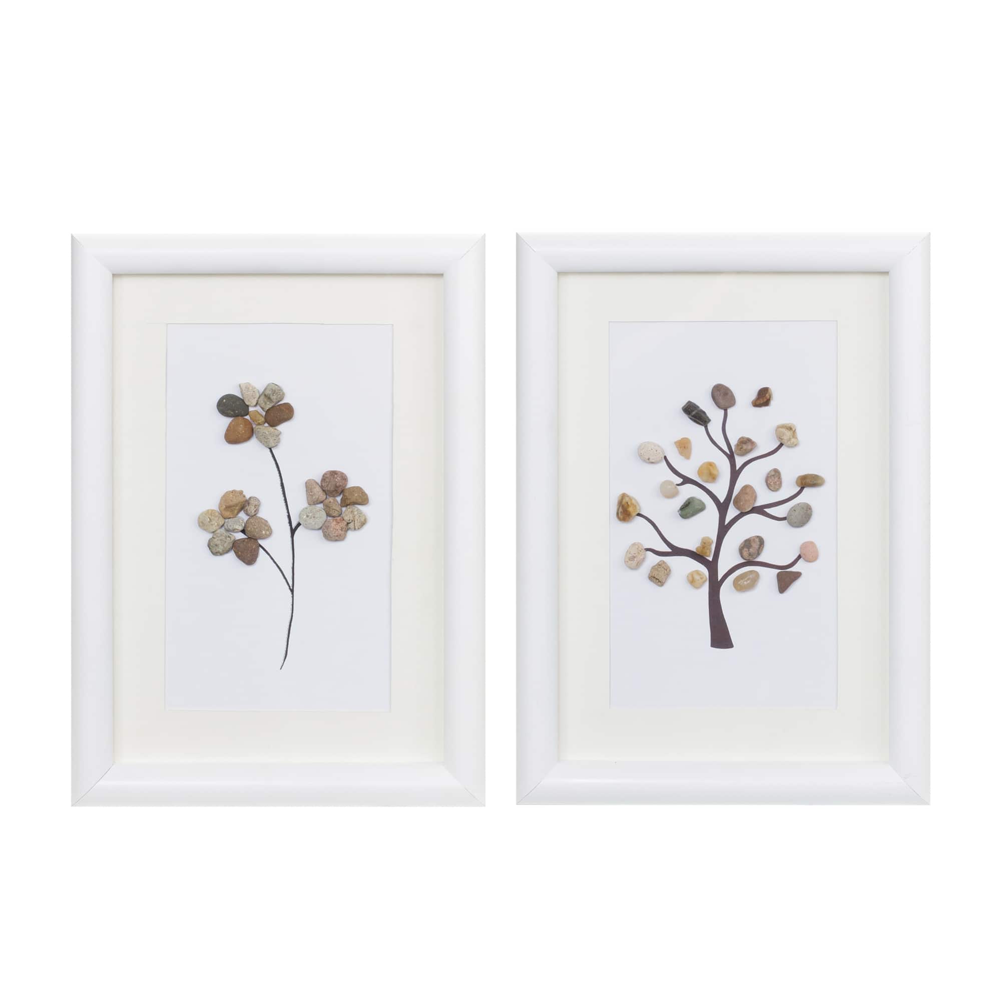 Framed Tree &#x26; Floral Pebble Art Set