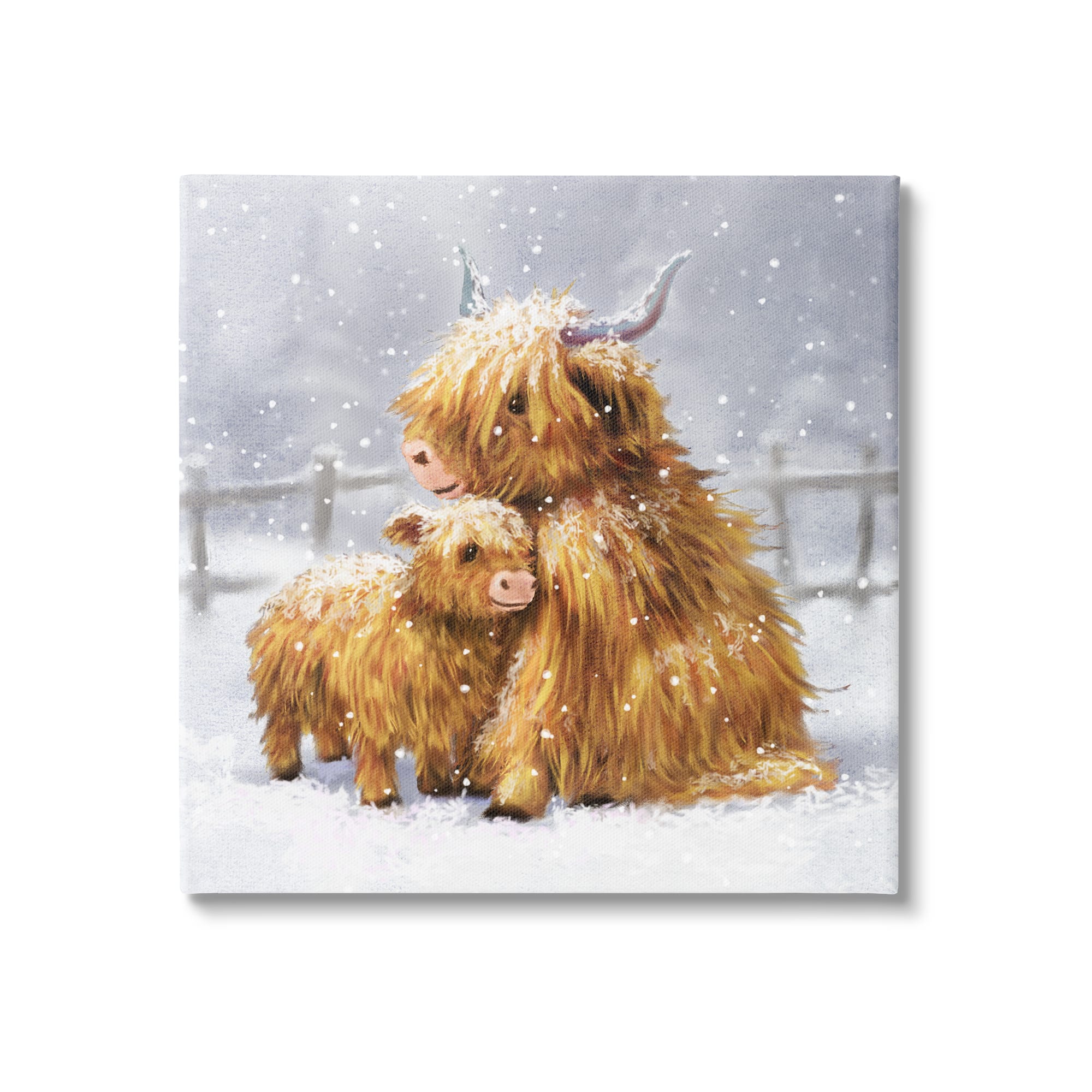 Stupell Industries Cattle Calf Snowy Farm Landscape Canvas Wall Art