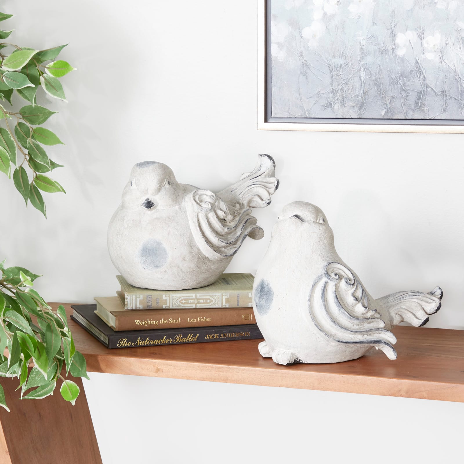 Tan Stone Country Garden Bird Sculpture Set