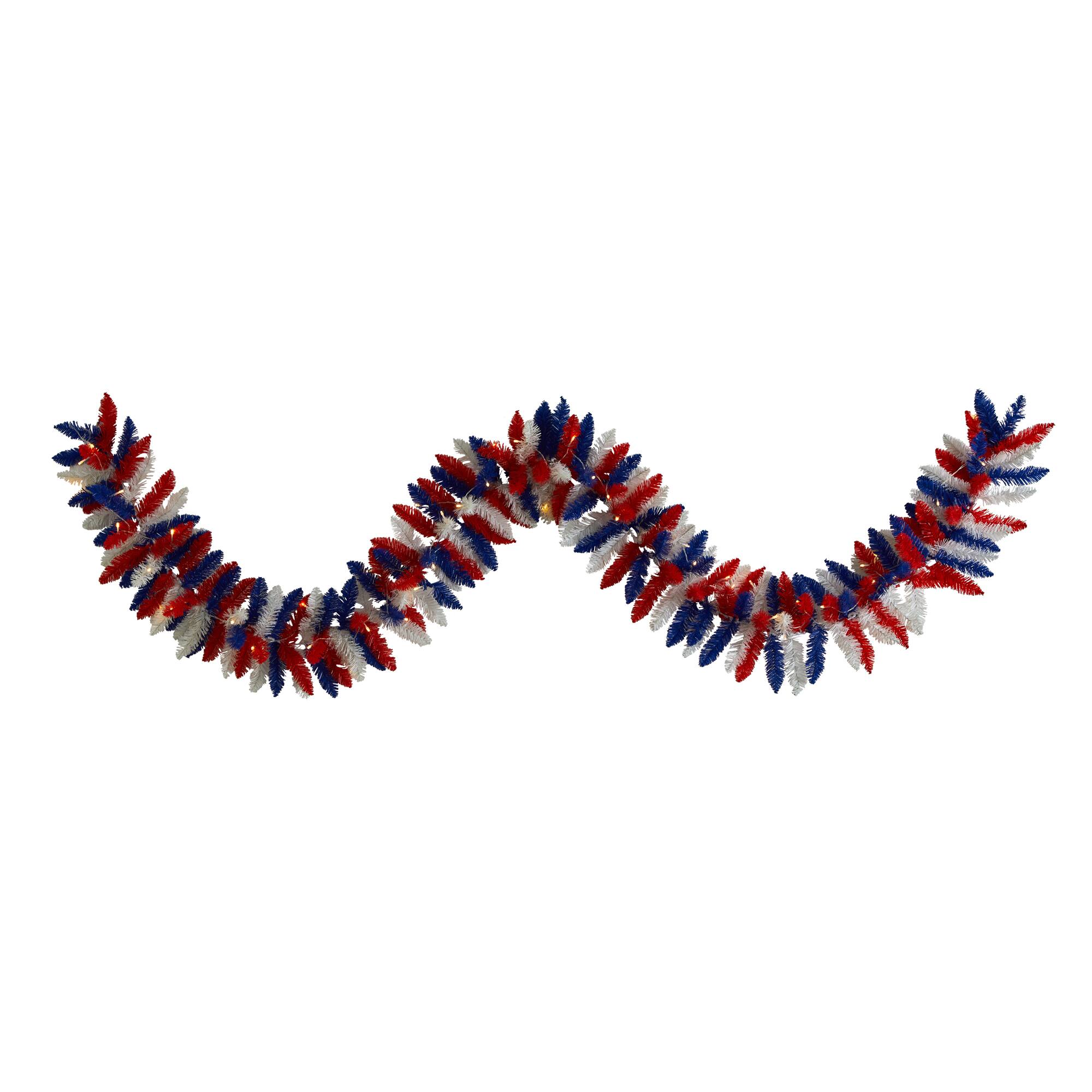 9Ft Warm LED Light Patriotic Garland By Nearly Natural in Blue | Michaels®