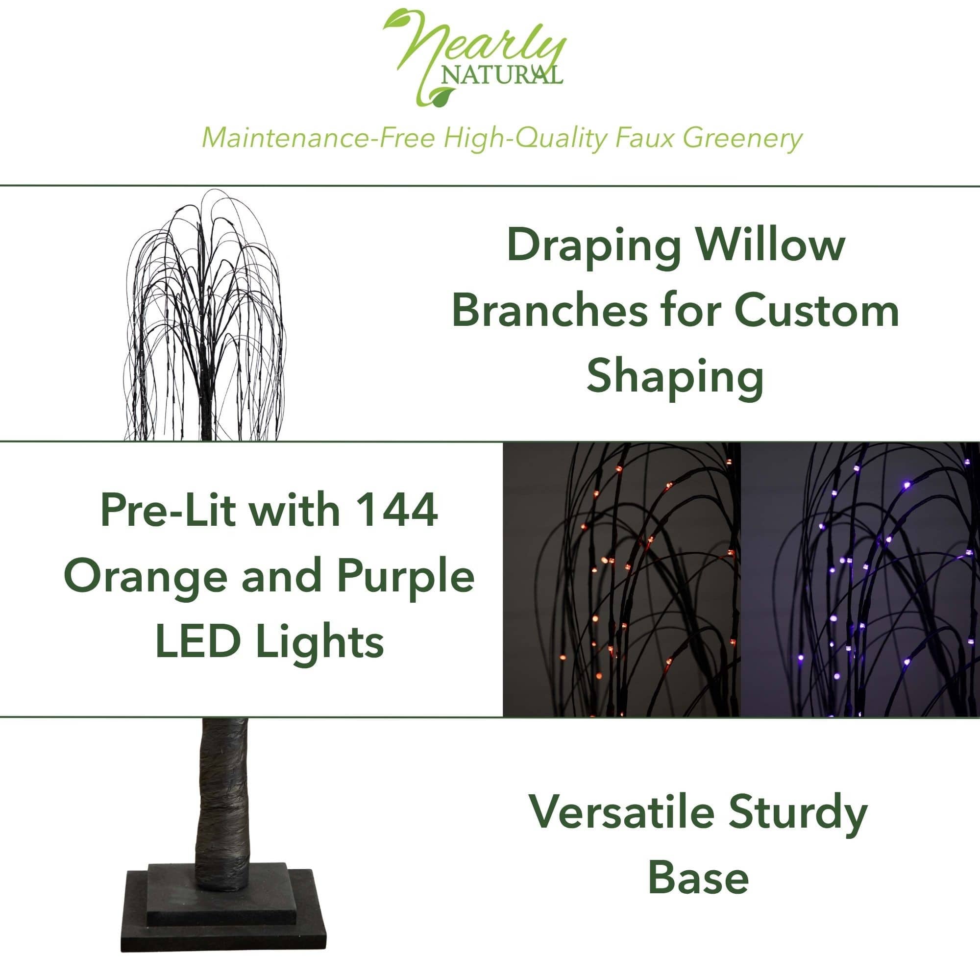 5ft. Orange &#x26; Purple LED Pre-Lit Halloween Black Willow Artificial Fall Tree