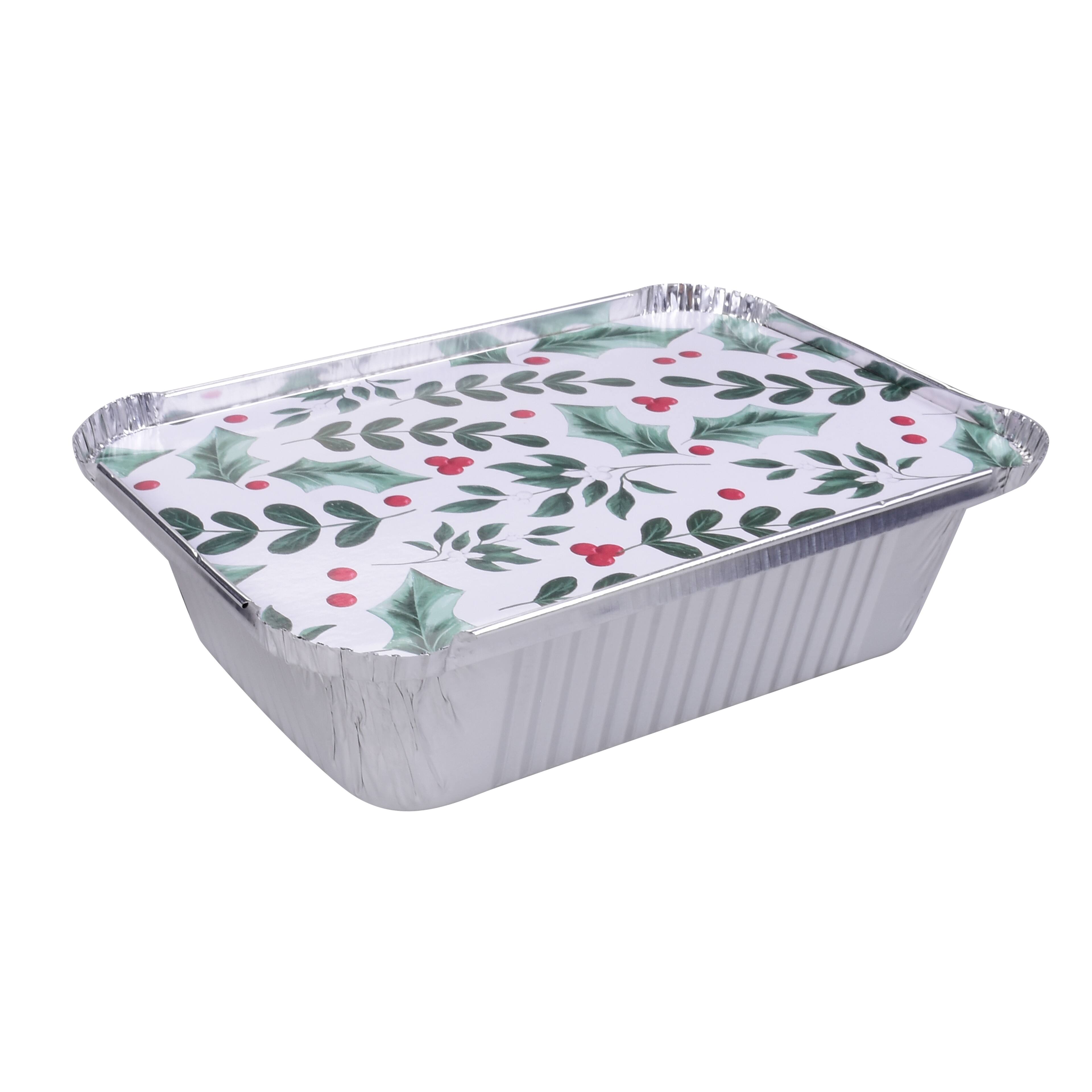 6 Christmas Holiday Holly Disposable Aluminum Baking Pans by