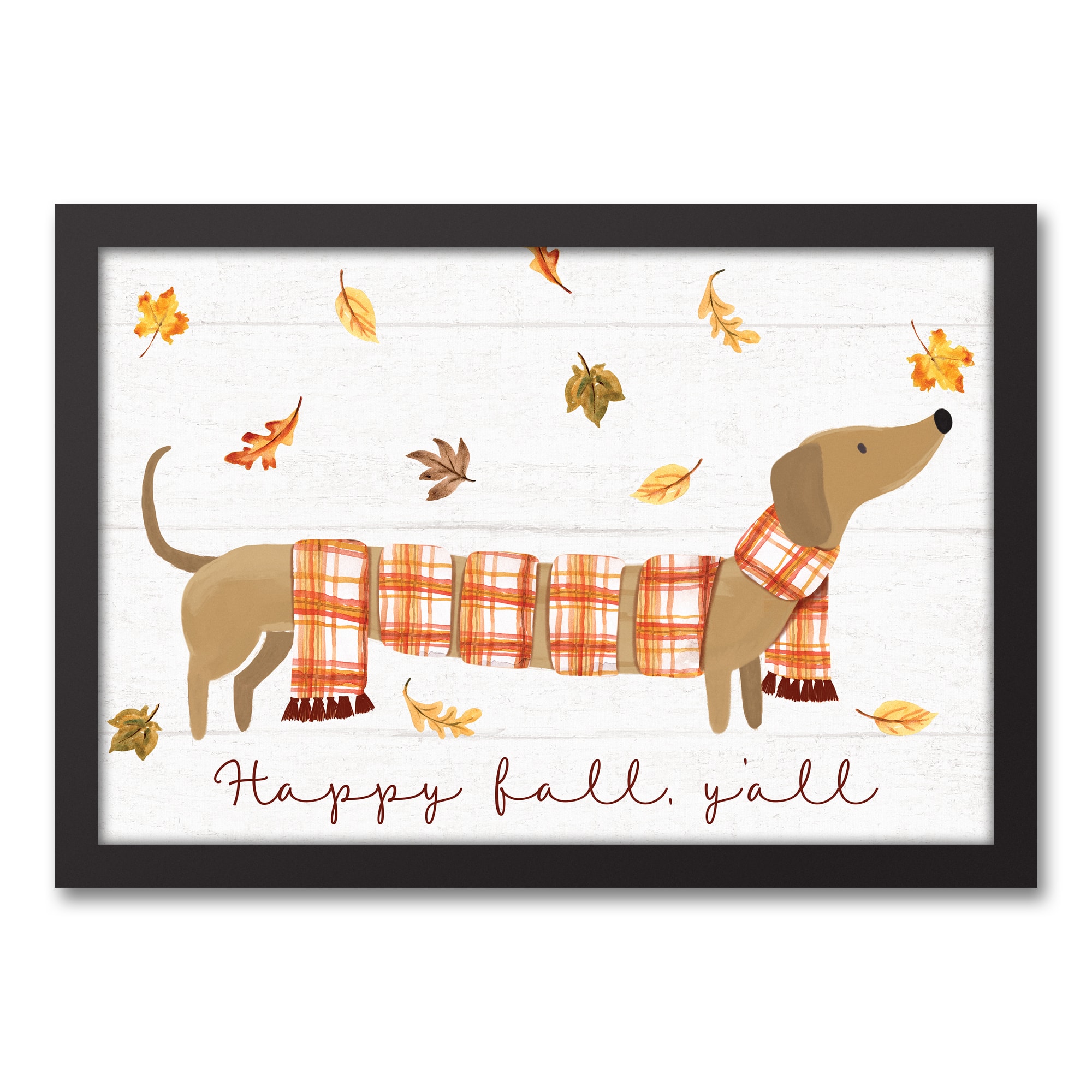 Plaid Scarf Weenie Dog Wrap 19.73&#x22;  x13.73&#x22; Black Framed Canvas