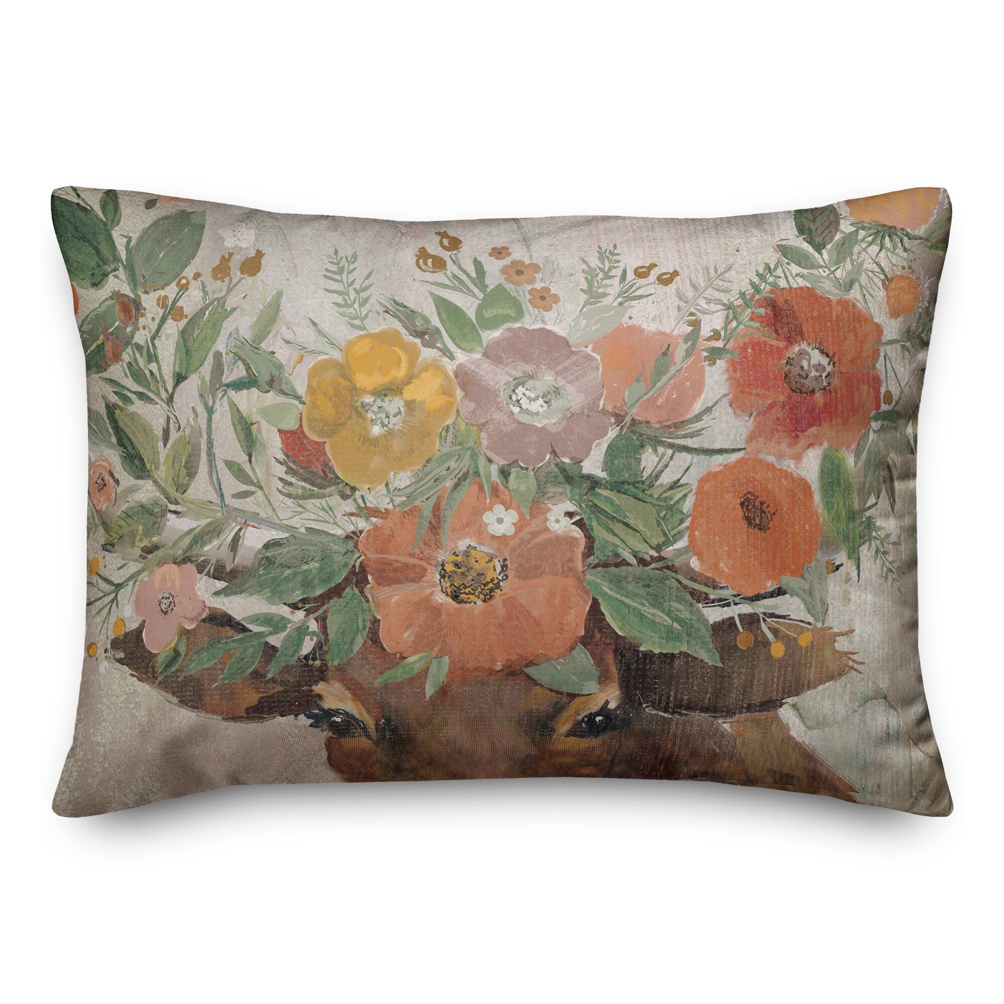 Floral Steer Horns Indoor/Outdoor Lumbar Pillow