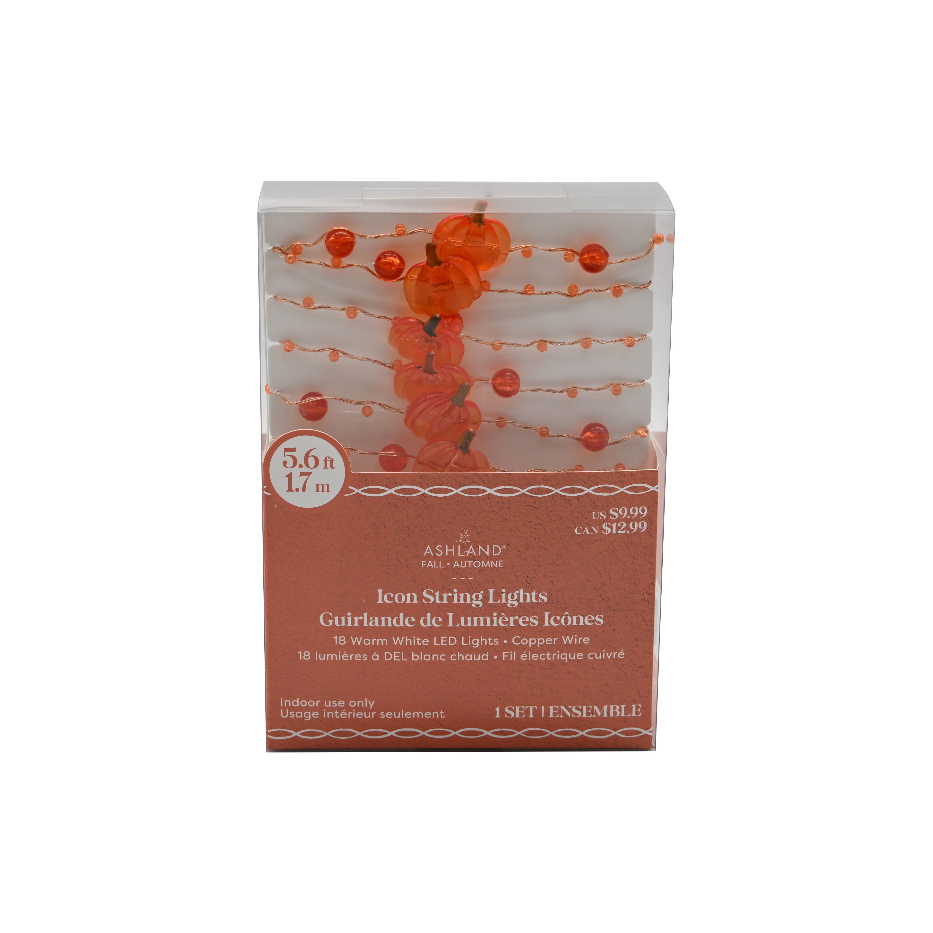 18ct. Warm White LED Pumpkin Icon & Beads String Lights by Ashland®