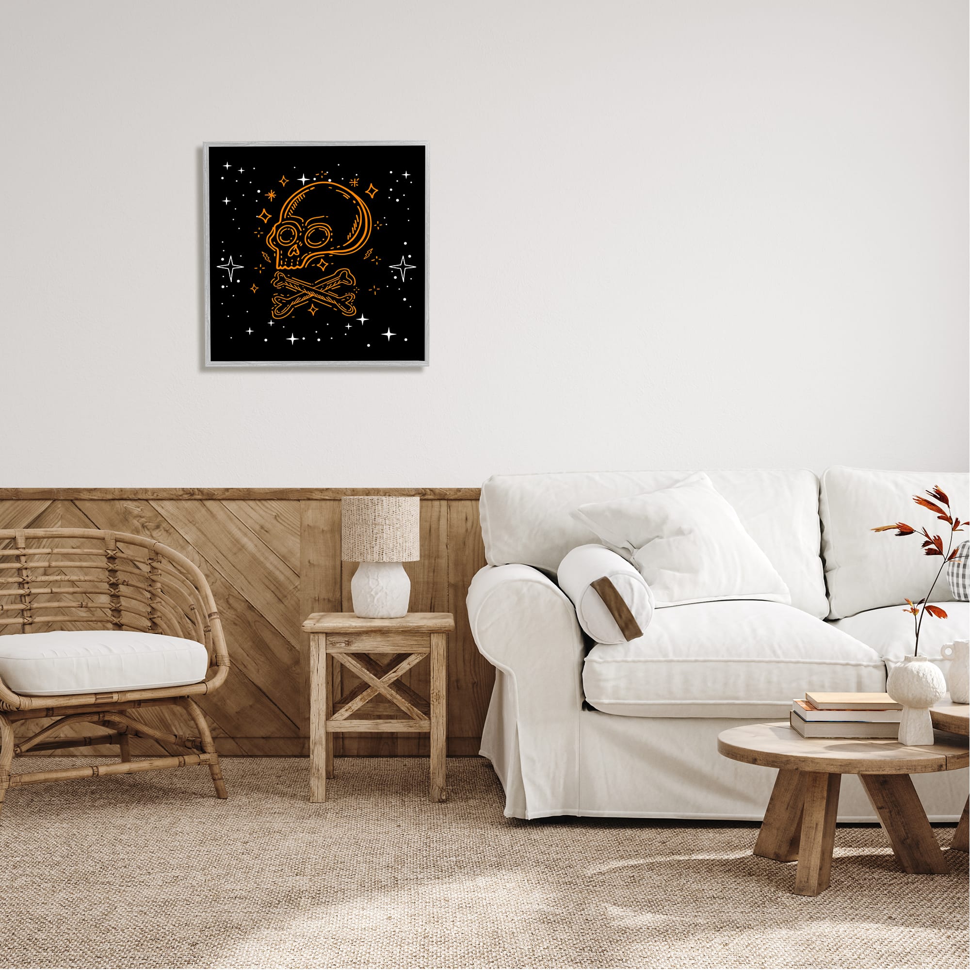 Stupell Industries Skull Crossbones Halloween Stars Framed Gicl&#xE9;e Wall Art