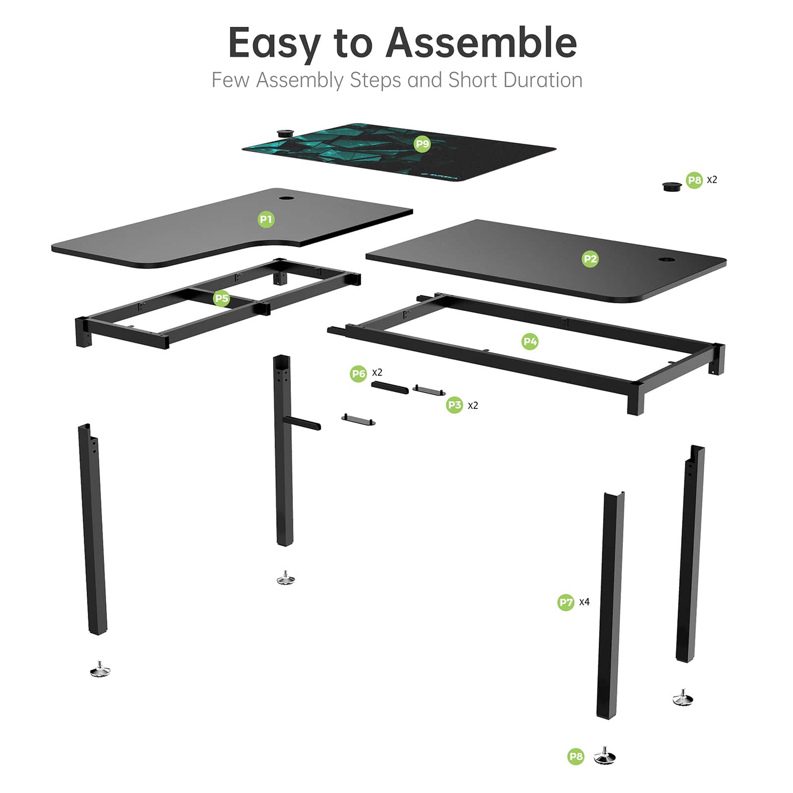 Eureka Ergonomic&#xAE; 60&#x22; Black Left L-Shaped Crafting Table &#x26; Workstation