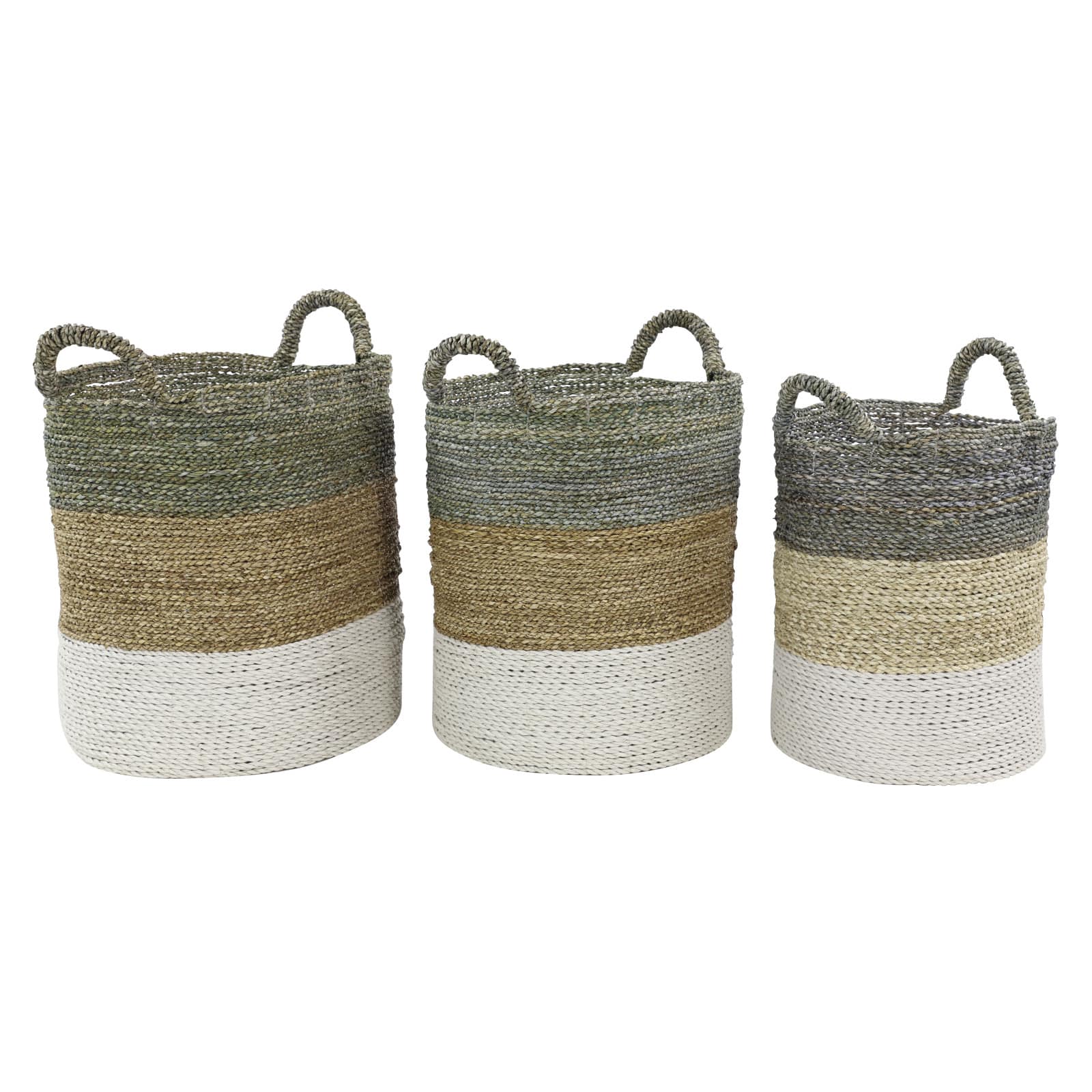 Multi Colored Seagrass Contemporary Storage Basket Set