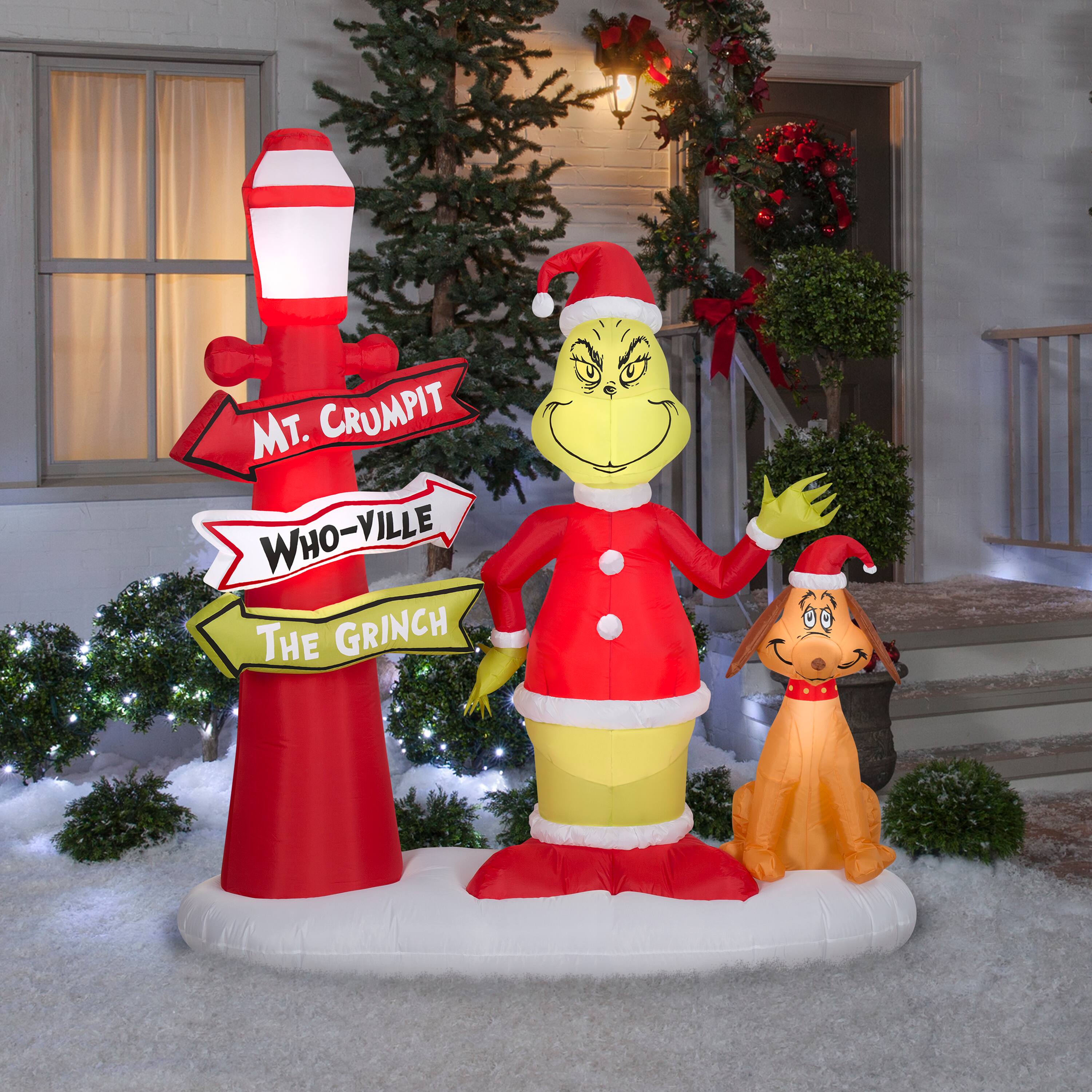 6ft. Airblown&#xAE; Inflatable Christmas Grinch &#x26; Max with Lamp Post