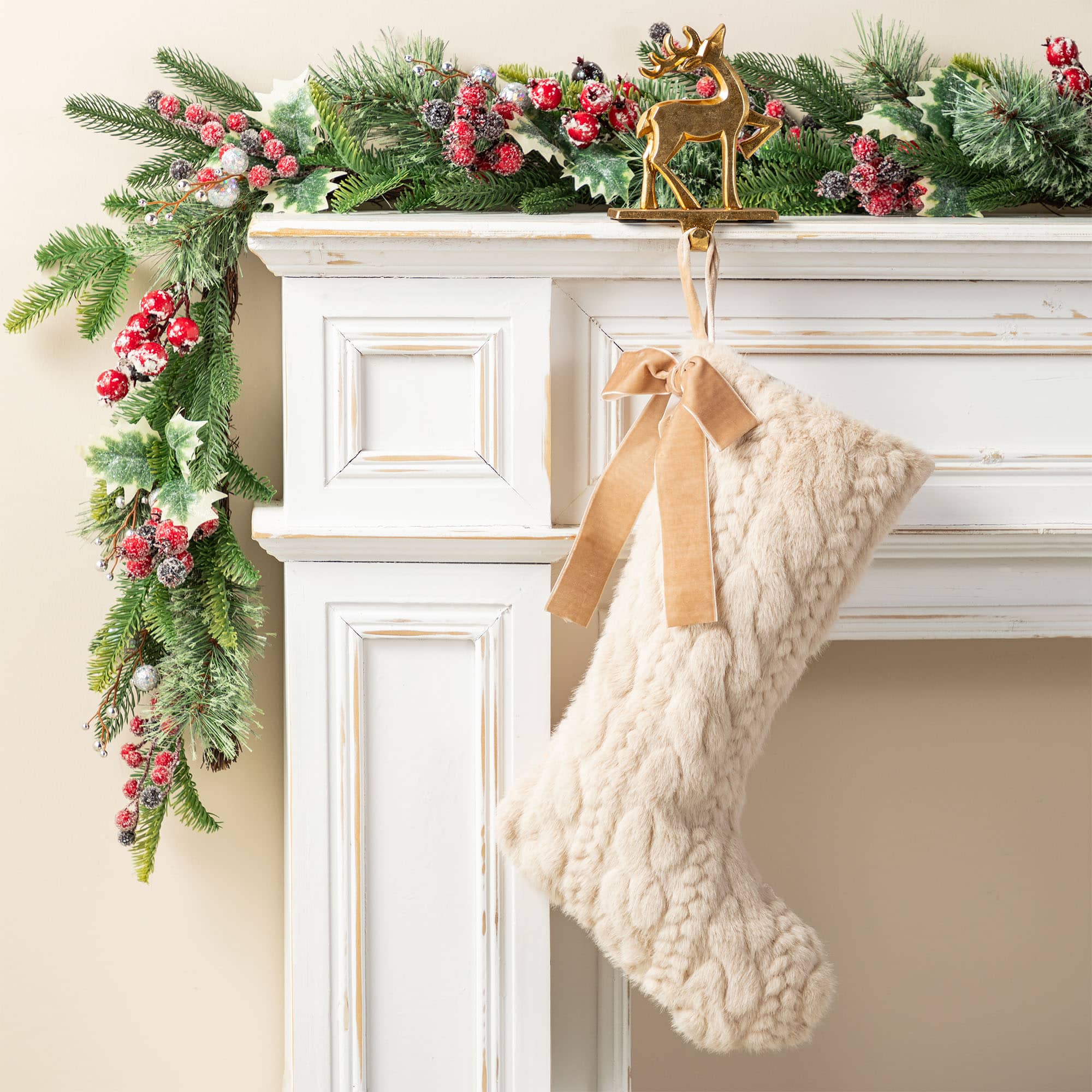 Glitzhome&#xAE; 21&#x22;L Milk Coffee Twisted Faux Marten Fur Christmas Stocking with Bow