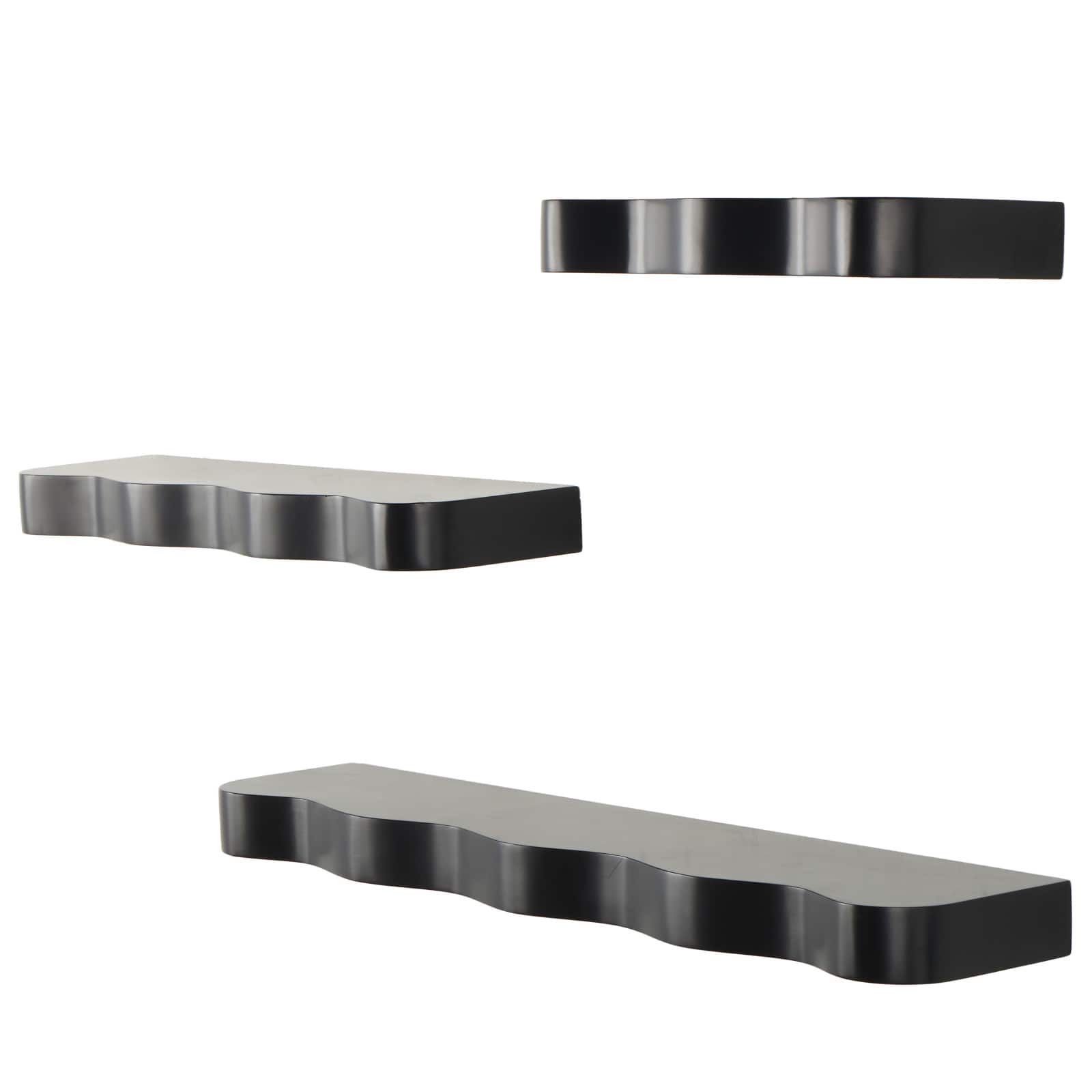 Black Wood Handmade Wall Shelf Set
