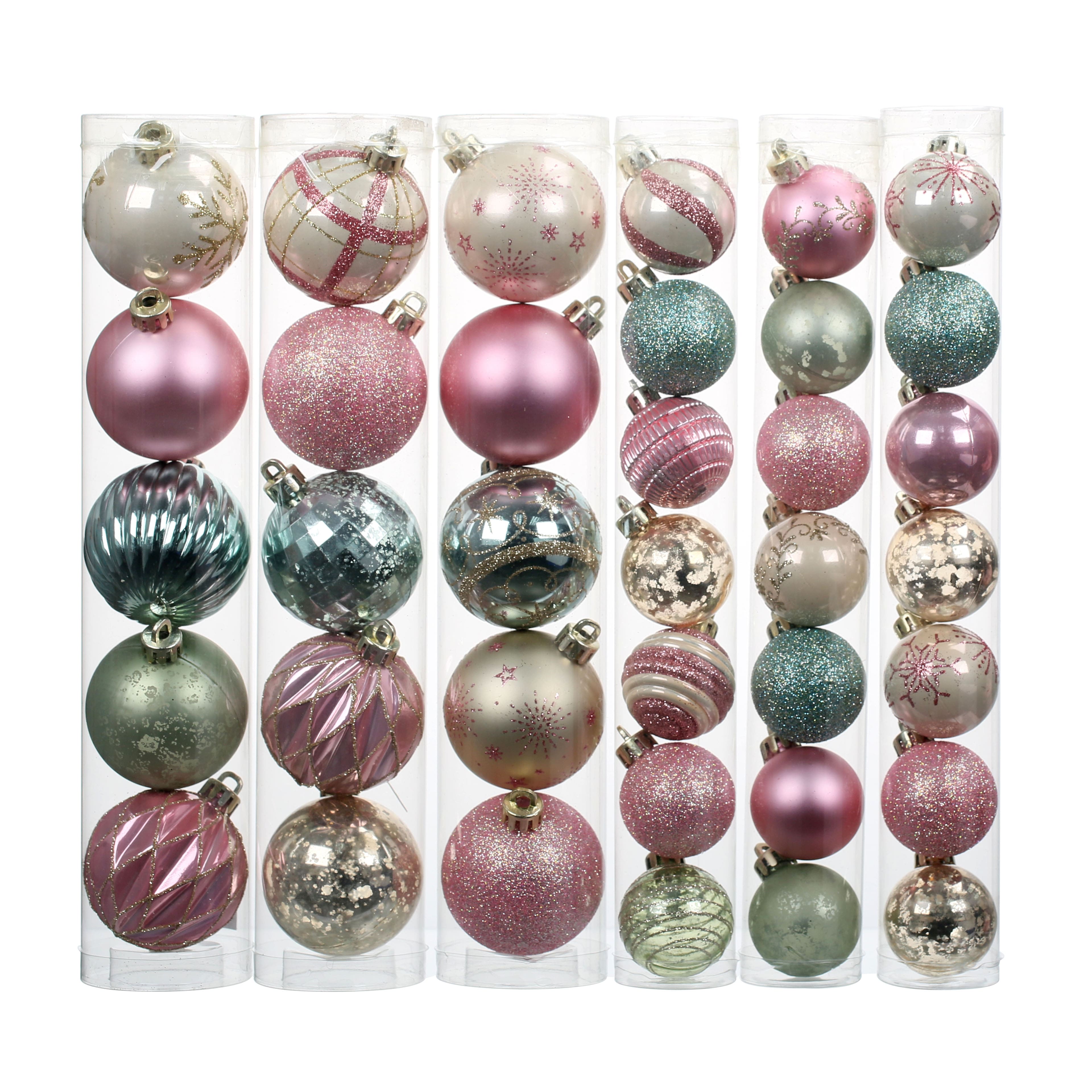 Assorted Pink, Green &#x26; Champagne Ball Plastic Ornament Tube by Ashland&#xAE;, 1pc.