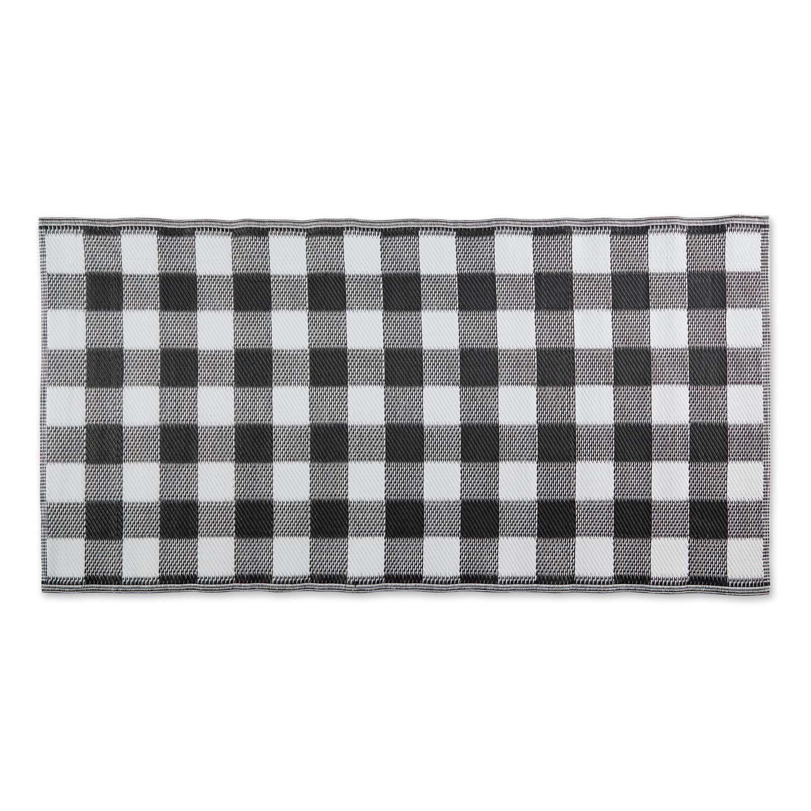 Black and White Buffalo Check Outdoor Floor Runner 3ft. x 6ft.