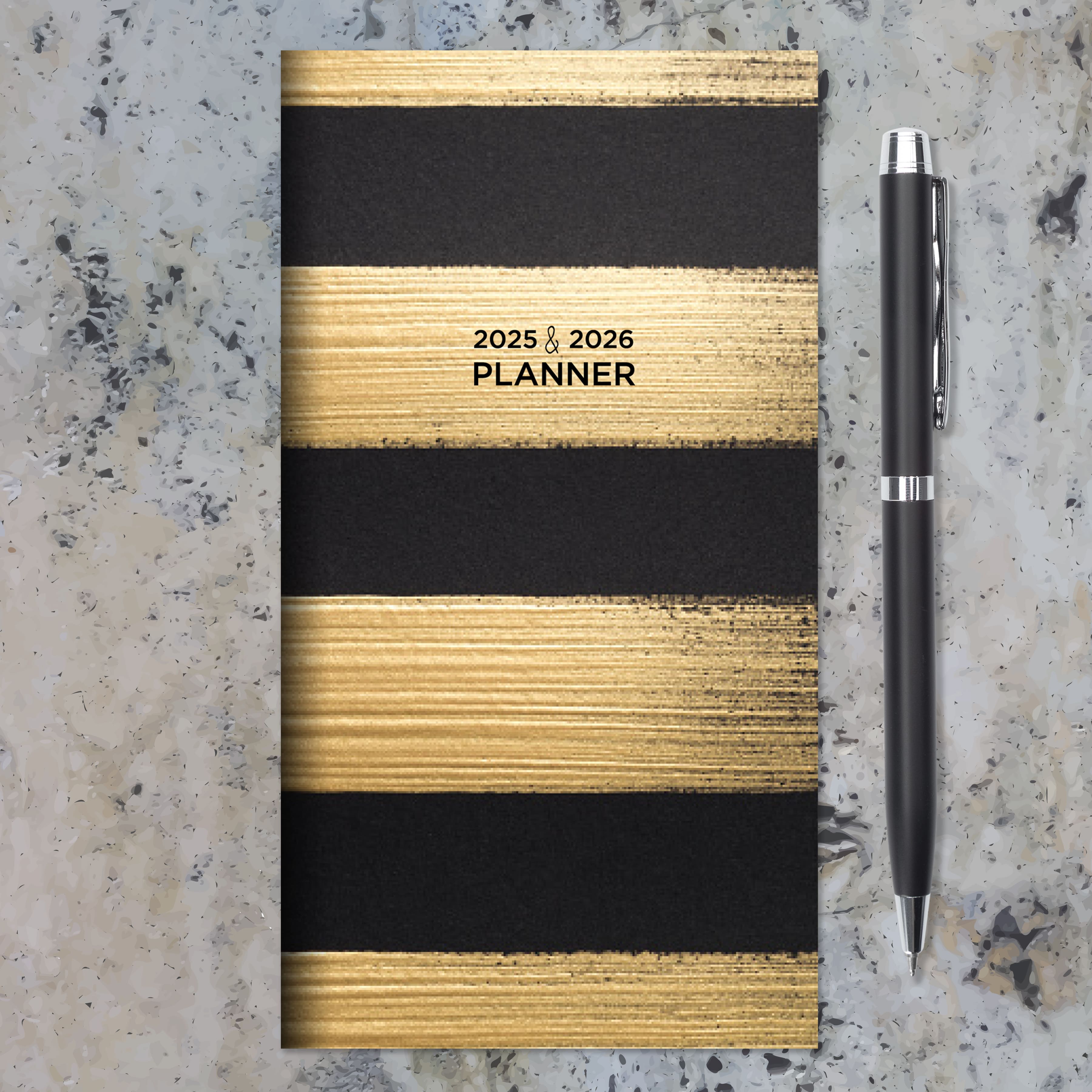 TF Publishing 2025 - 2026 Black &#x26; Gold Small Monthly Pocket Planner