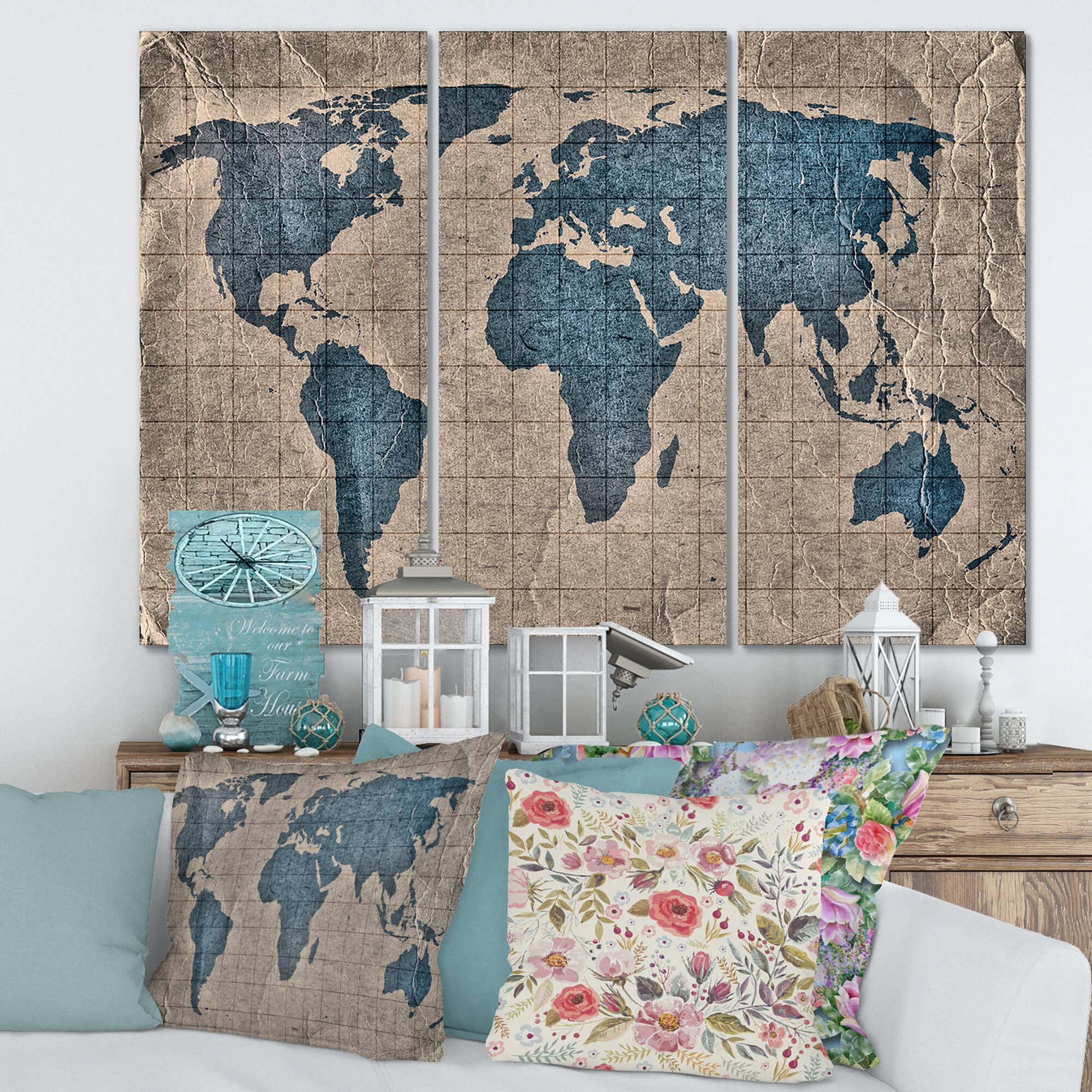 Designart - Ancient Map of The World I - Rustic Canvas Wall Art Print